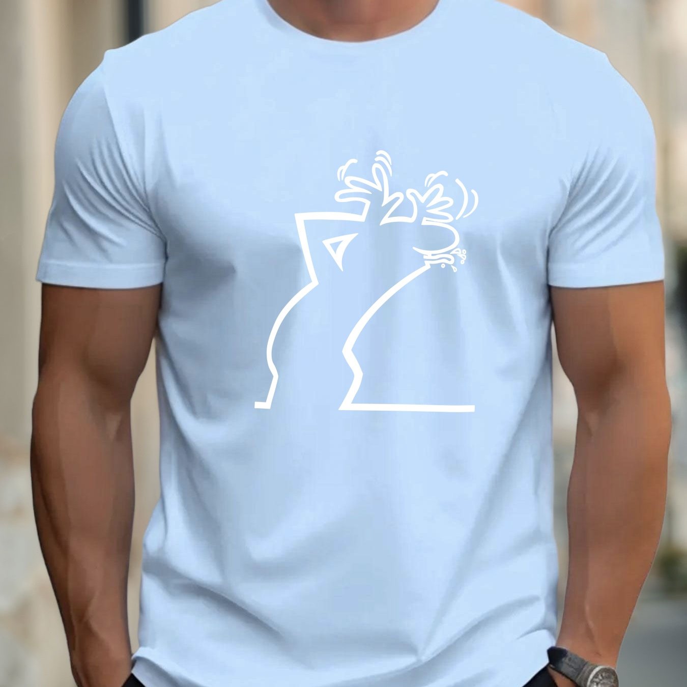 TEMU [printed Design - Not Textured] Men's Design Summer Casual Short Sleeve T-shirt, Plus Size