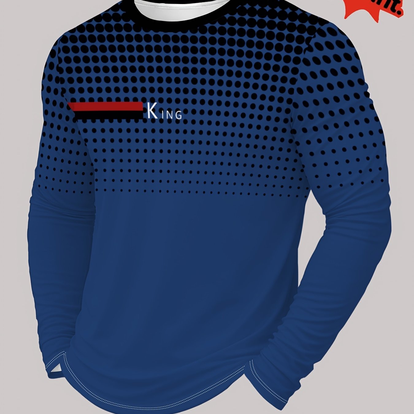 TEMU [print Design – Not Textured//sequins] Men' Polka Dot Gradient Print Long Sleeve T-shirt, Body With Black Polka Dot Gradient Texture, Red And
