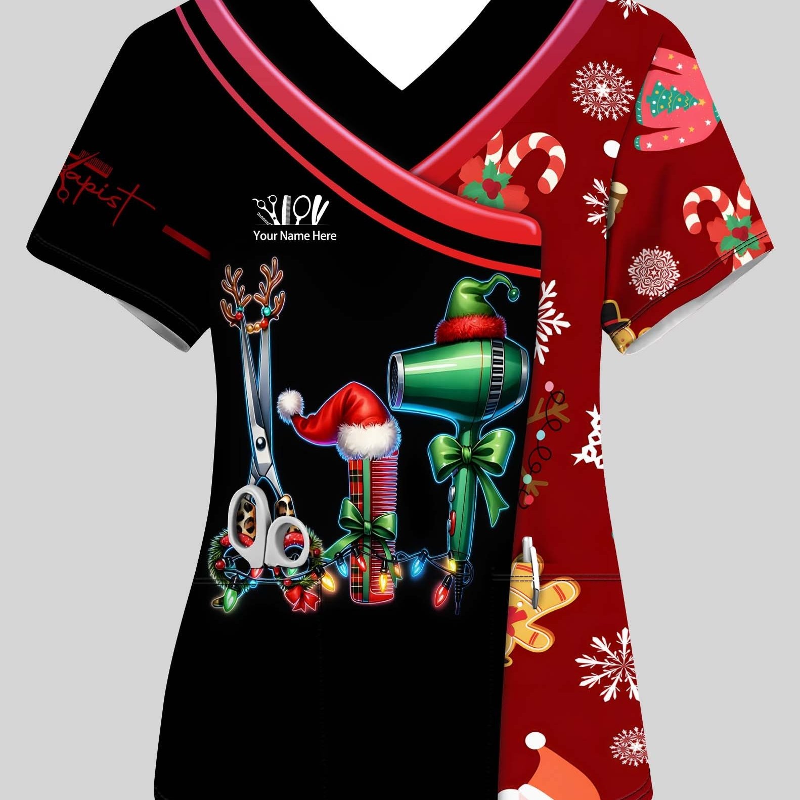 TEMU Camiseta de Peluquería para Mujer con Etiqueta Personalizada - Uniforme /, Con Bolsillo y Manga Corta, Regalo Salón o Profesional del Cabello