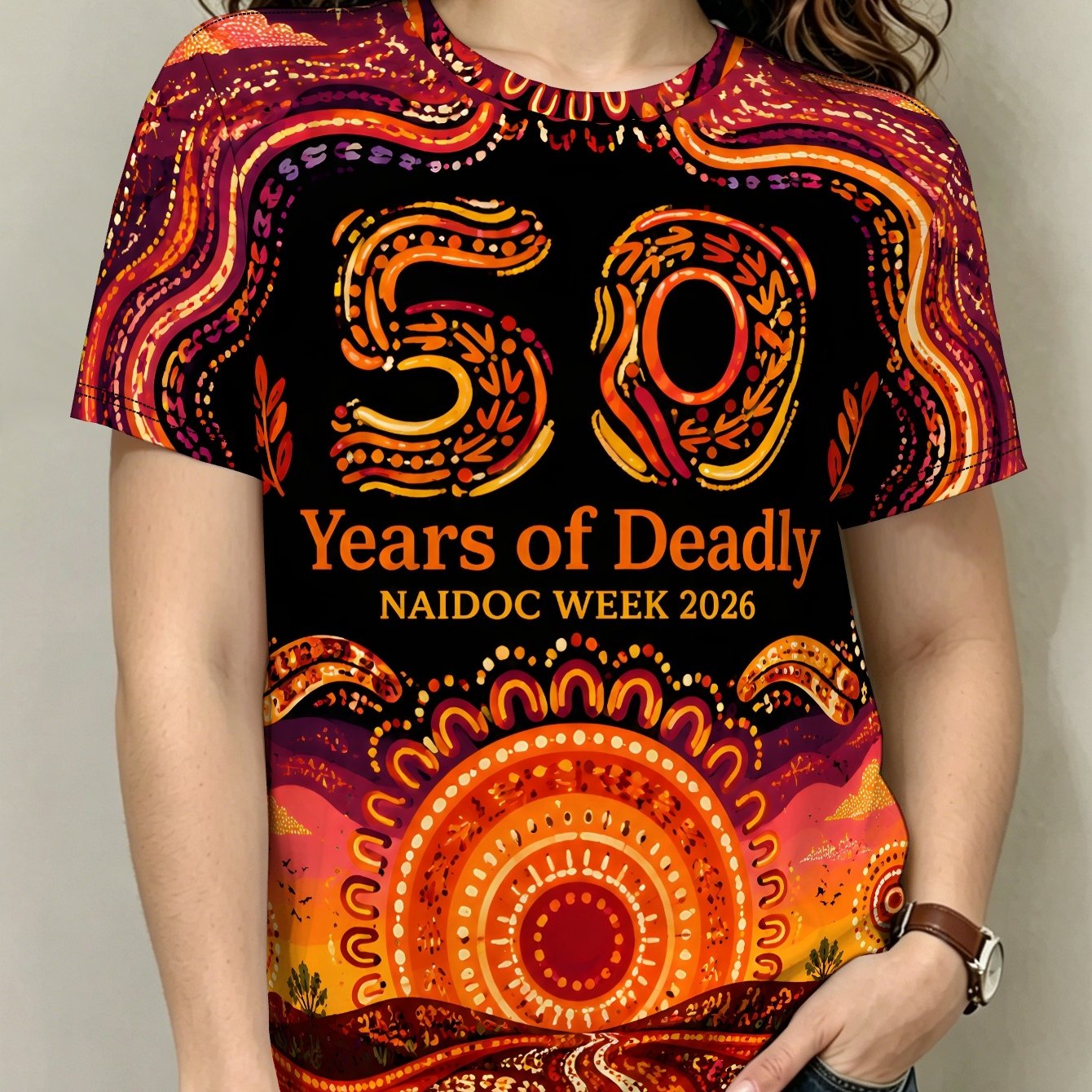 TEMU Teediy Women's Naidoc Celebration T-shirt - Australian Cultural Print Short Sleeve Round Neck Top, Casual Summer Beachwear Suitable For , Daily