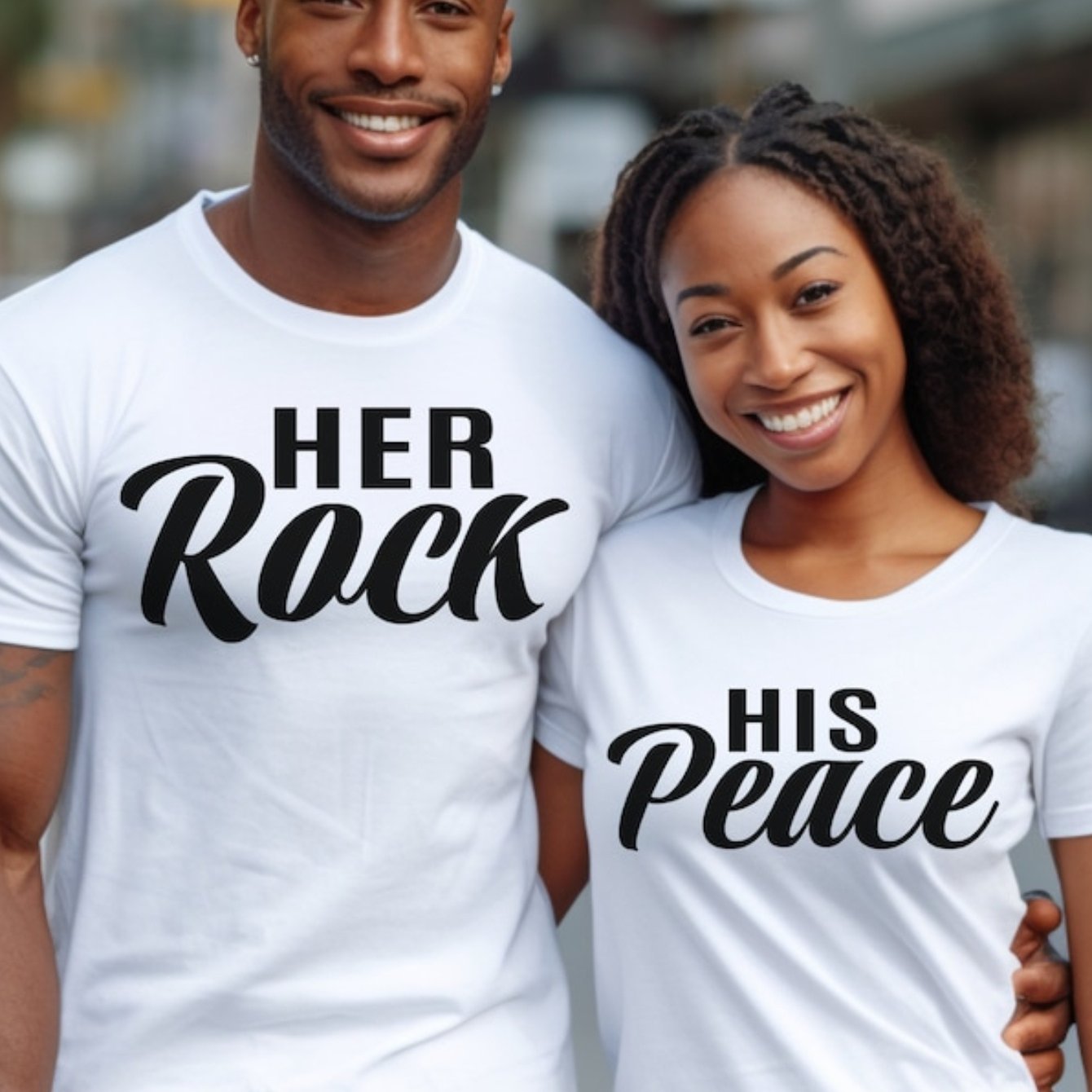 TEMU 1pc Valentine's Day Couples T-shirt, "" & "her Rock" Print, 100% Cotton Crew Neck Short Sleeve Tee, Casual Knit Fabric, Heat Transfer Printed,