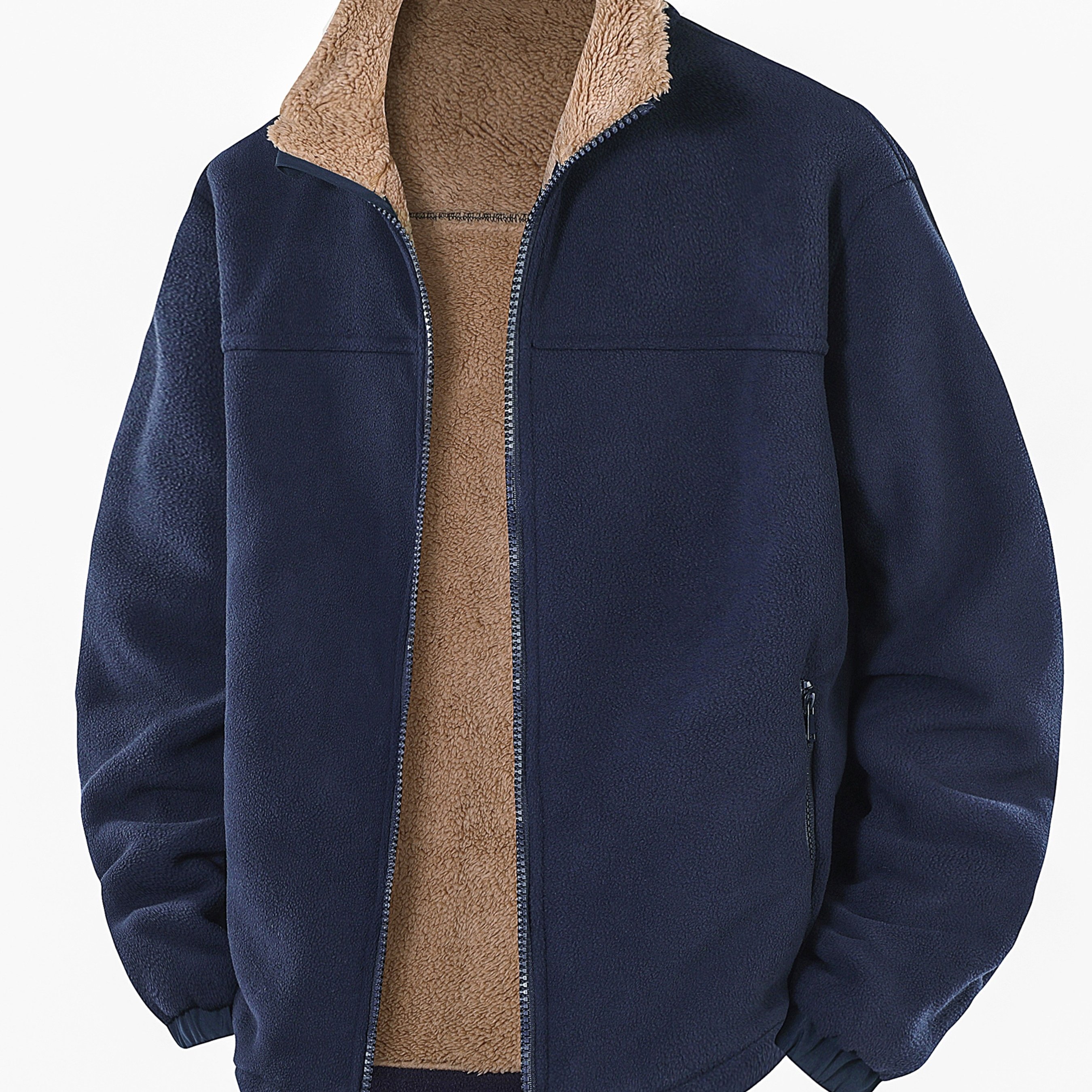 TEMU Men's Outdoor Casual Jacket With Collar, Fine Microfleece, Lightweight And Thickened For Cold Weather, Loose Fit, Flattering On All Body Types,