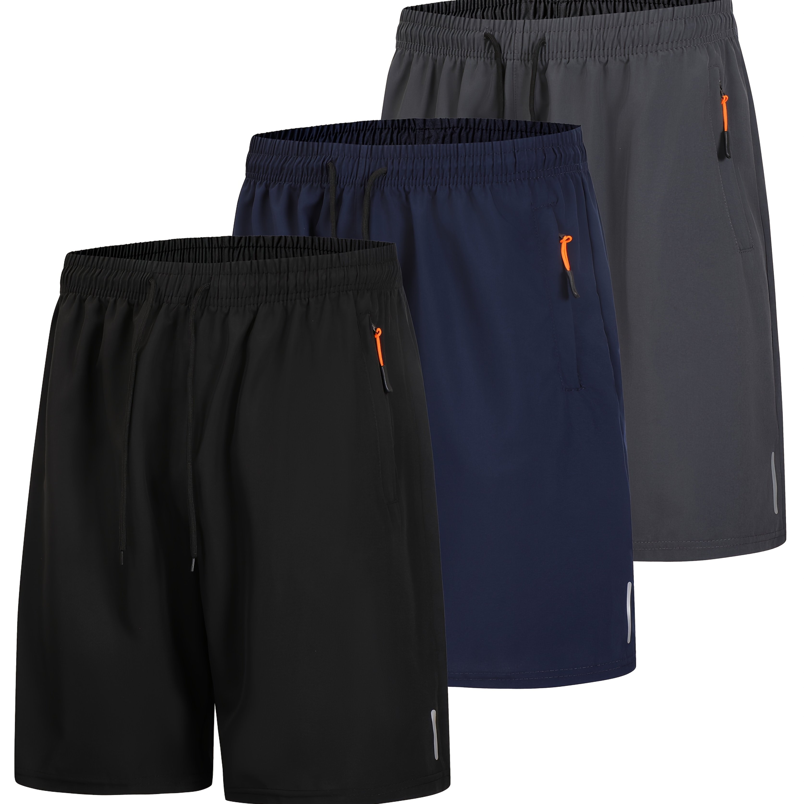 3pcs Men&#39;s Ultra-Lightweight Quick Dry Sports Shorts - Fashionable Casual Running &amp; Gym Gear, Breathable Polyester/Spandex Blend, Ideal for Beach &amp; Outdoor Activities, with Pockets &amp; Elastic Waistband