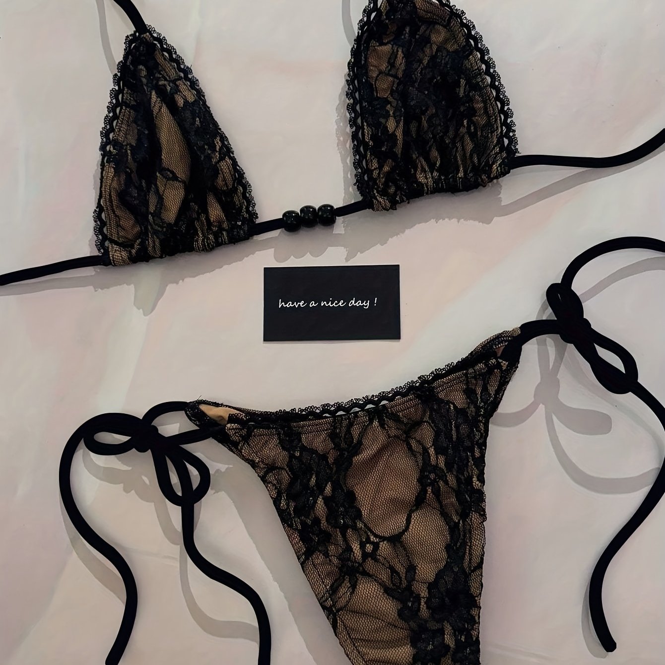 TEMU Sexy Solid Color 2pcs Lace Women's Bikini Swimsuit