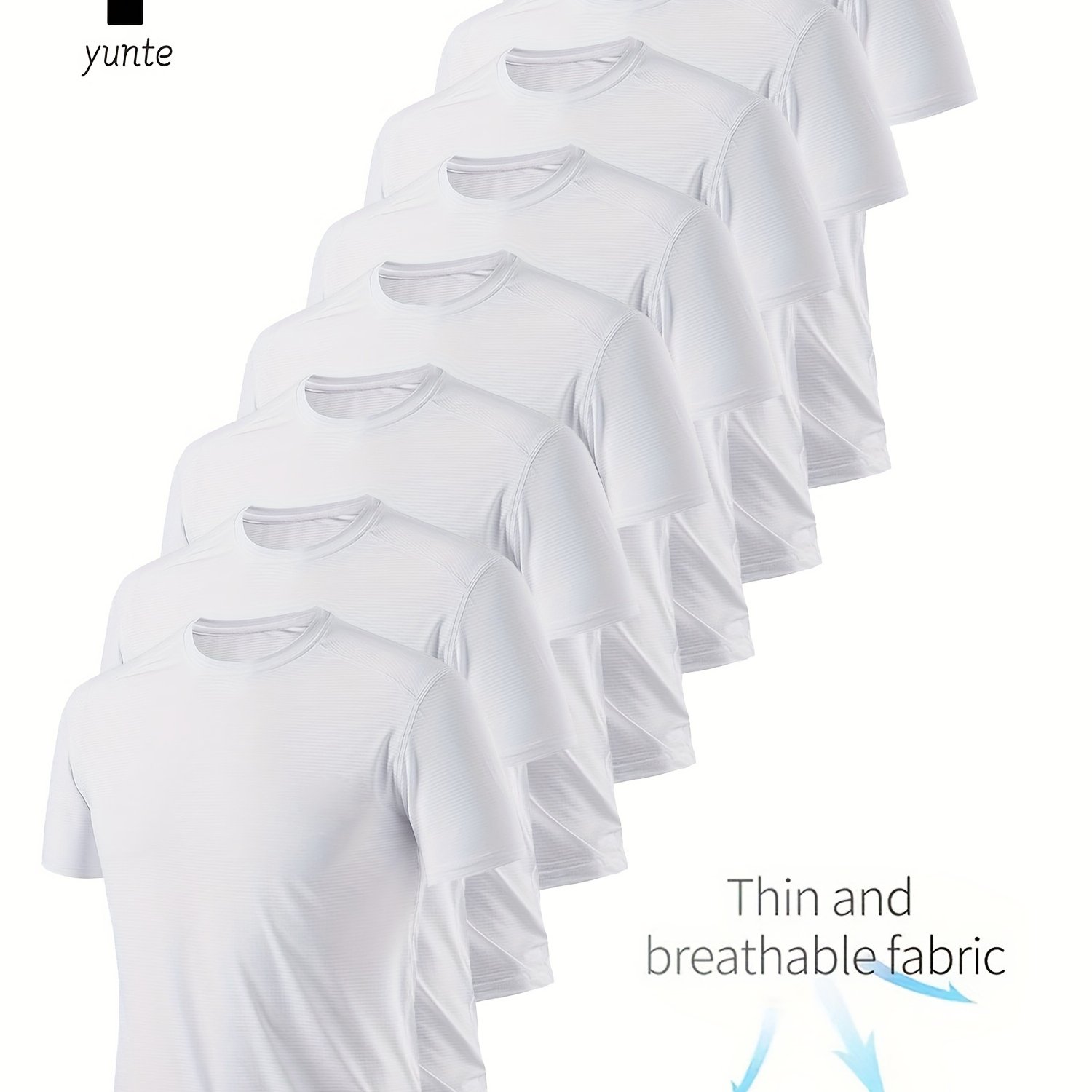 TEMU 8pcs YuntÃ© Men'-light Quick-dry T-shirts - Breathable, Sweat Absorbent Polyester, Crew Neck, Short Sleeve - Ideal For Gym, Running & Fitness,