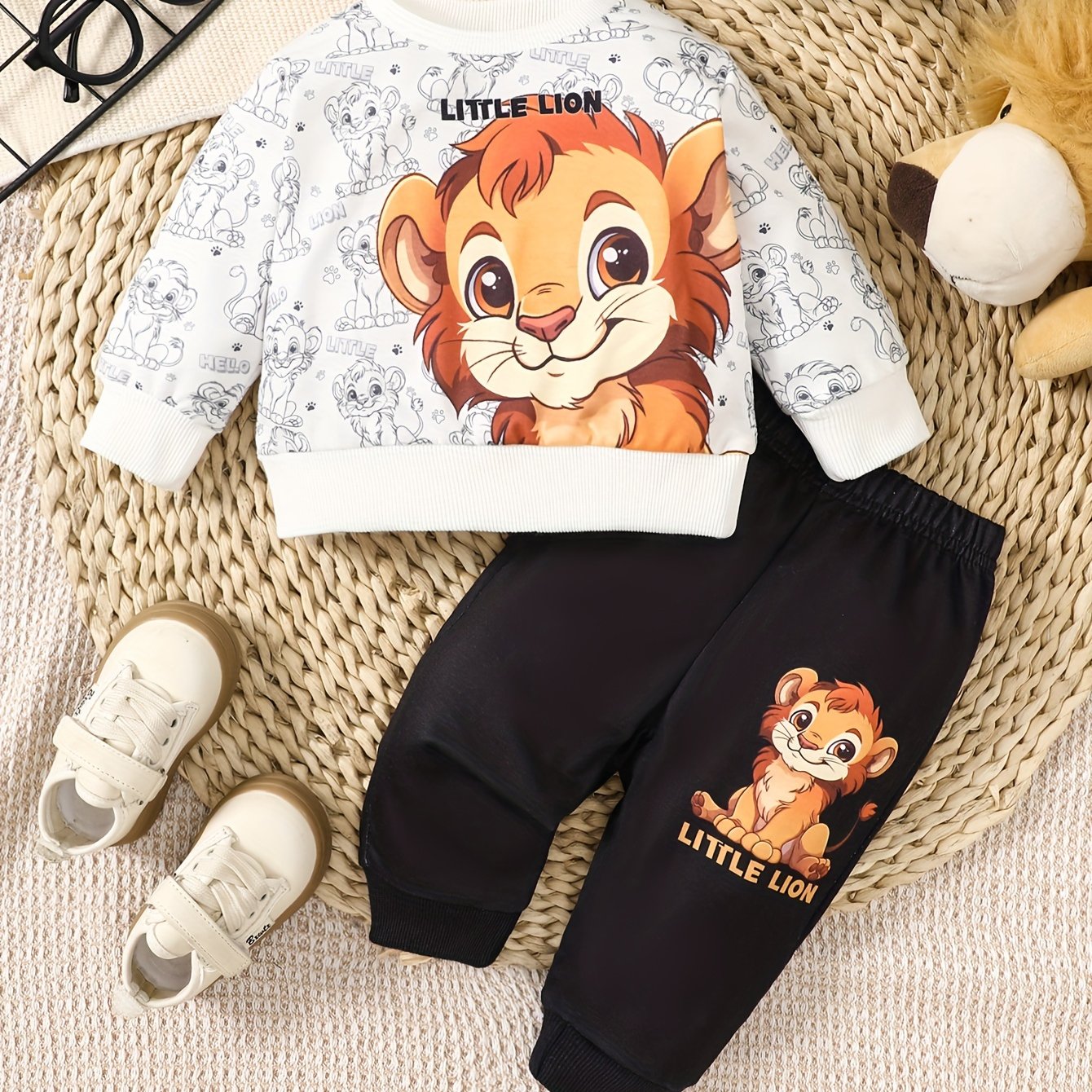 Image of Baby Boy Autumn And Winter New Cute Lion Full Print Hoodie+lion Print Hoodie Pants [targeted Development], For Outdoor