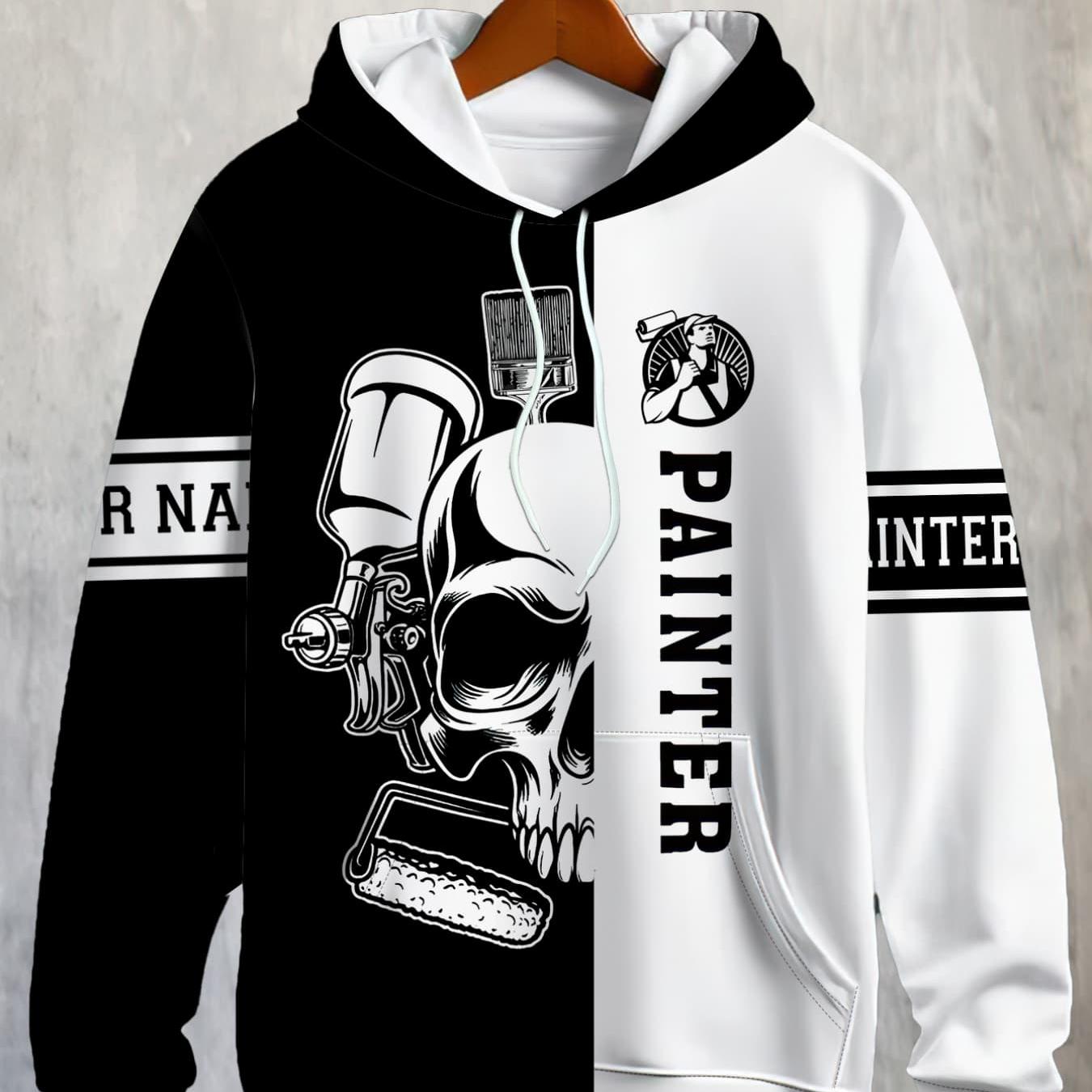 TEMU Men's Fashion Skull Tool Print Hoodie Block Casual Pullover Youth Sports Sweatshirt||