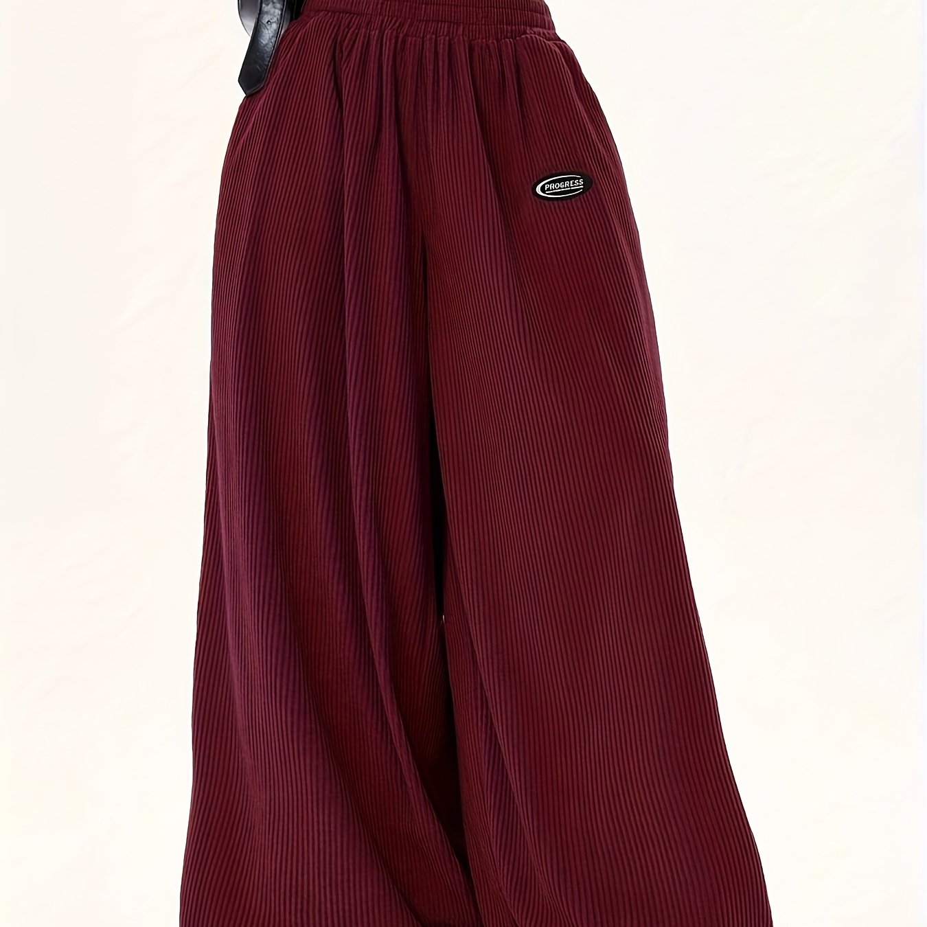 TEMU Plus Size - Plus Size - Plus Size Women's, Casual Loose Elastic Waist Rib Fabric, Wide Leg Pants