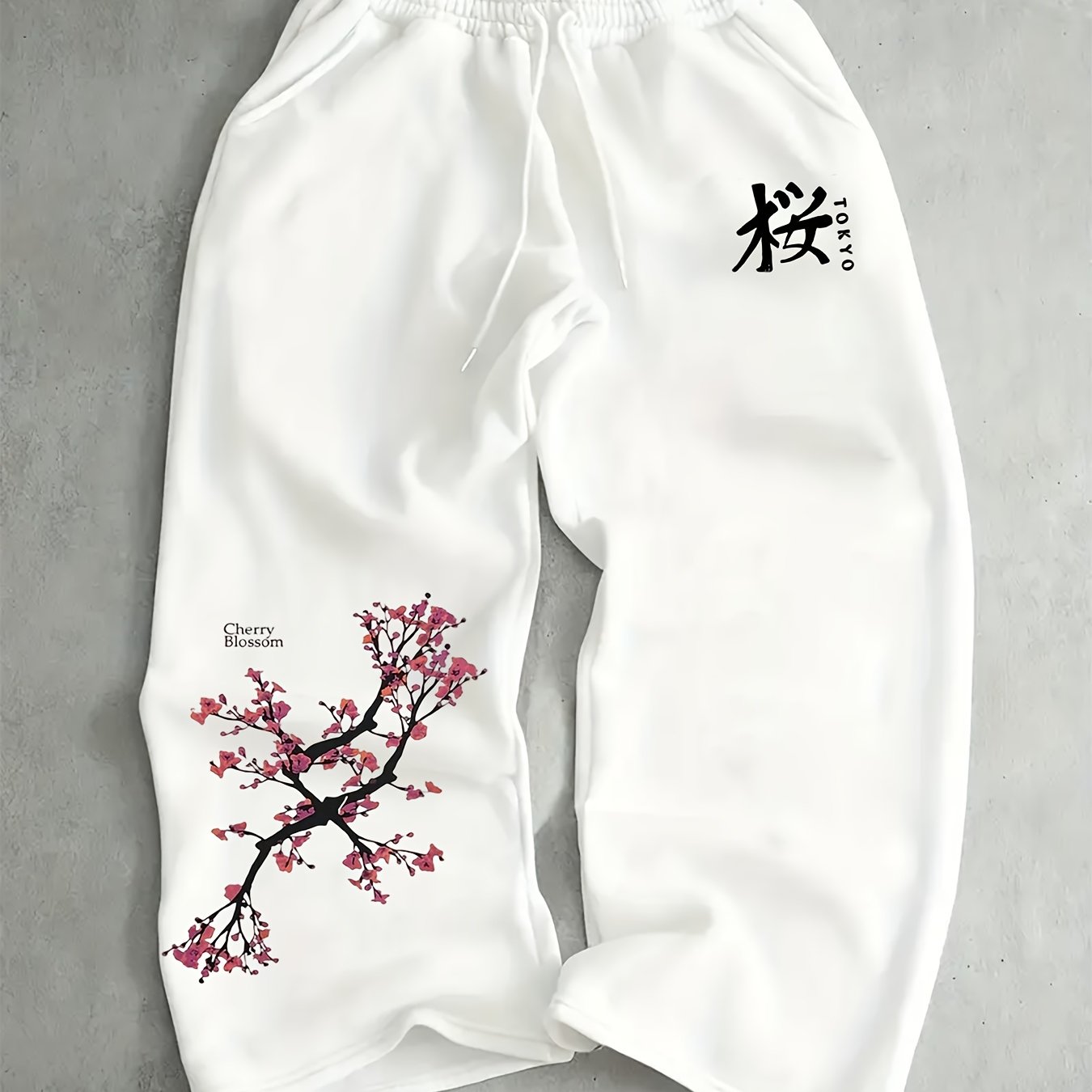 TEMU Men's Versatile Solid Color Drawstring Loose Casual Sports Pants, Hot Element Print, Spring And Autumn Men's Outdoor Home Casual Pants