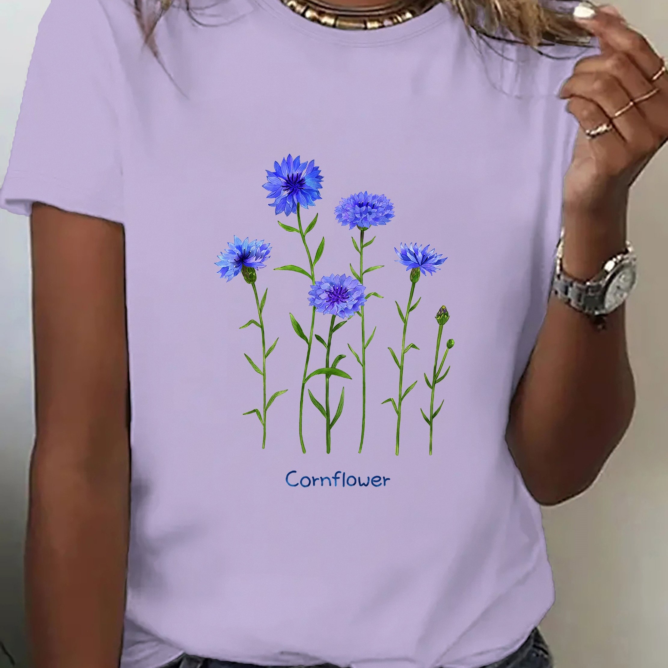 TEMU Blue Chrysanthemum Flowers, A New Women's Round-neck Casual Sports T-shirt Suitable For , For Yourself, Affordable And Cute Women's Clothing