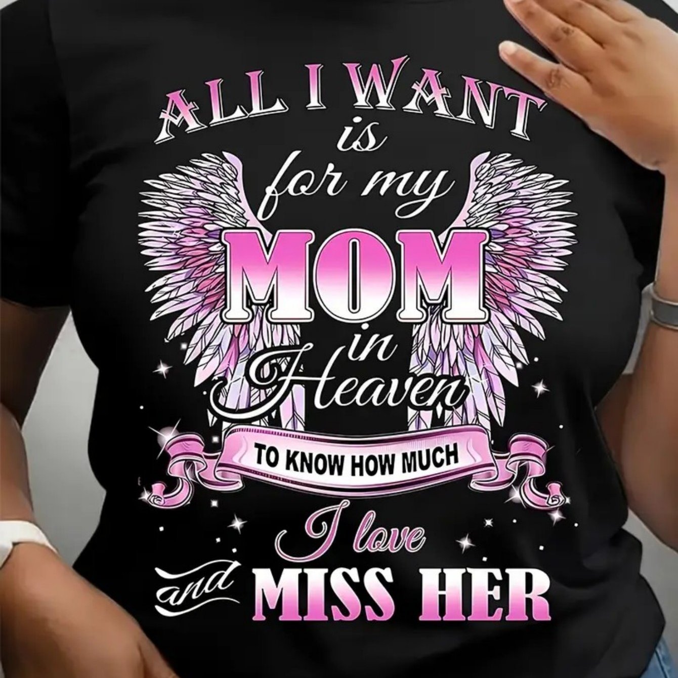 Plus Size, 2026 Women's Plus Size Round Neck T-shirt Fashion Letter Print With Wings And Message, I Just My Late Mother, Spring Summer Essential