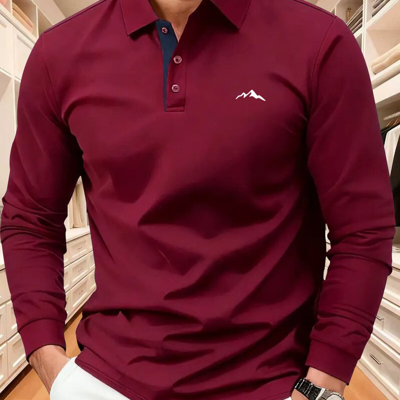 TEMU Men's High-end Geometric Mountain Pattern Print Long-sleeved Shirt, Looks Young, Fashionable And Comfortable Shirt, Lapel Sports Casual Light