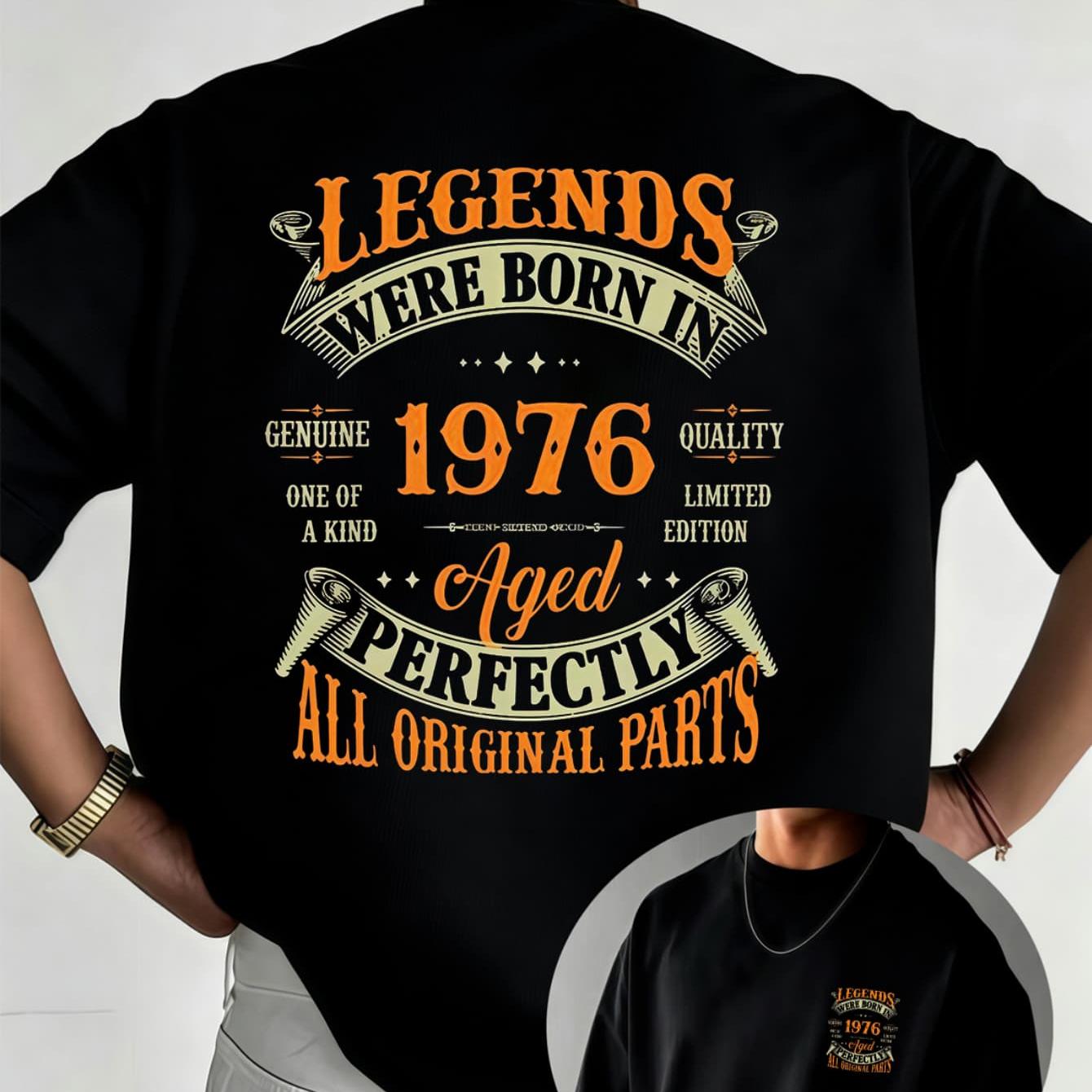 TEMU Men's Vintage 1976 Born Theme Printed T-shirt, Small Logo On Front And Large Logo On Back, To Birth Year, Retro Text Design Highlights, Parts