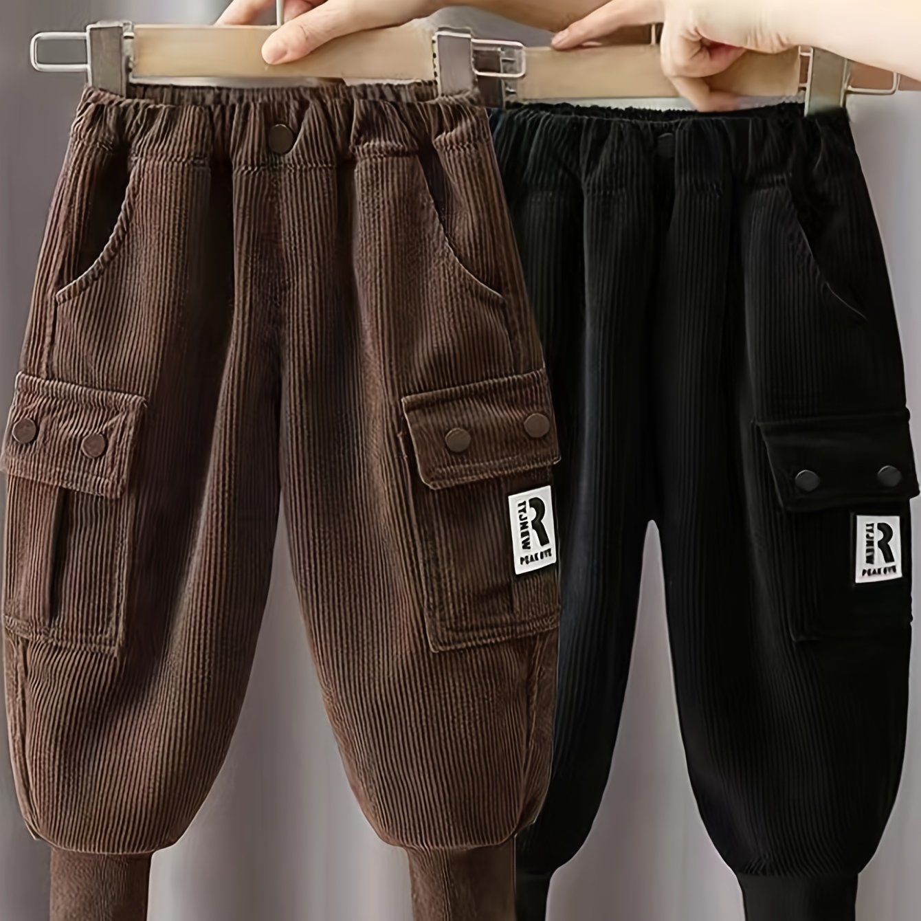 2pcs Boys' Corduroy Pants With Thermal - Winter Warm Full-length Pants, Corduroy Casual Pants Suitable For, Hand Washable Weather Trousers, Perfect For Outdoor