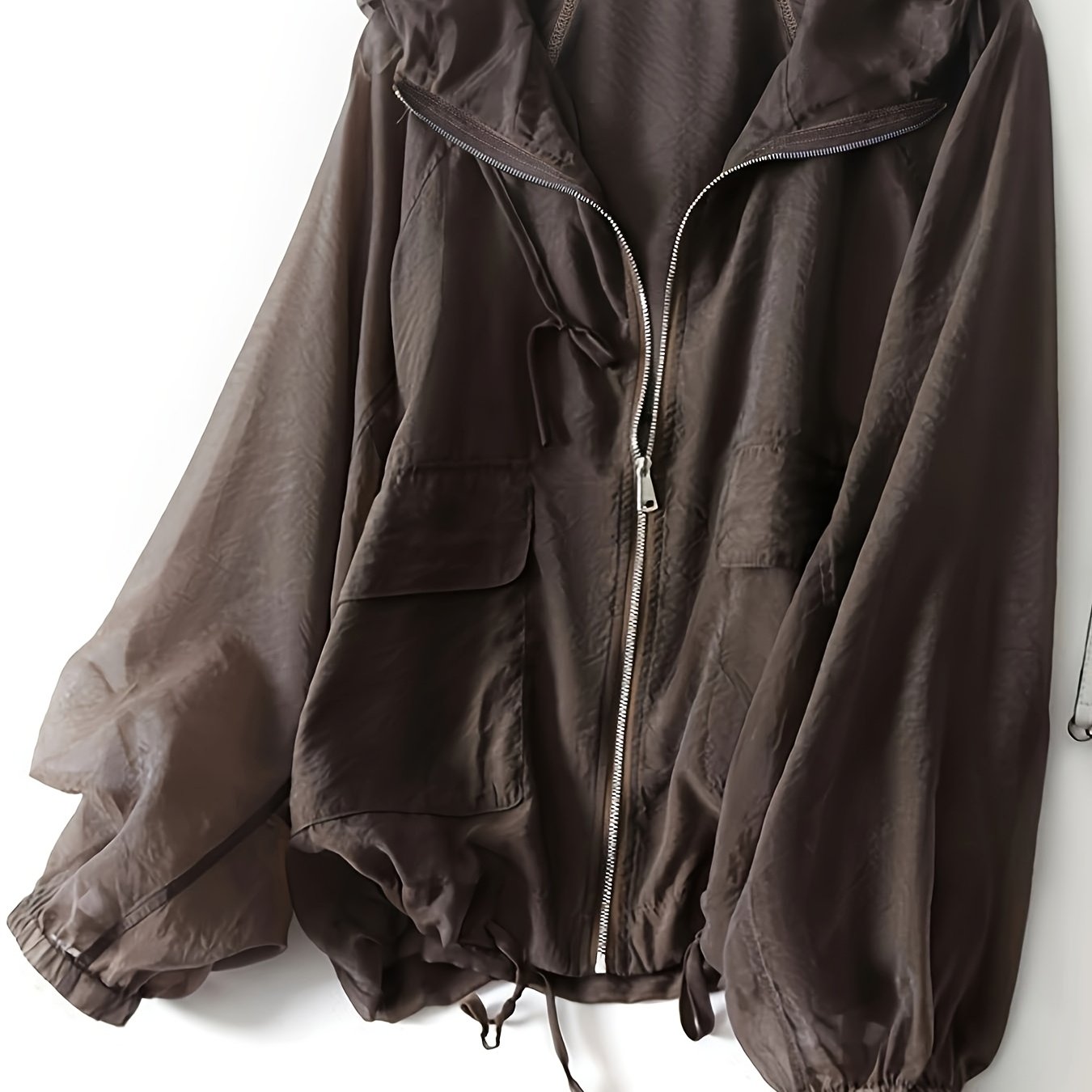TEMU Women's Lightweight And Breathable Jacket For Spring - Ju Loose-fitting Conceals The Body, Trendy Hooded Thin Coat With Drawstring