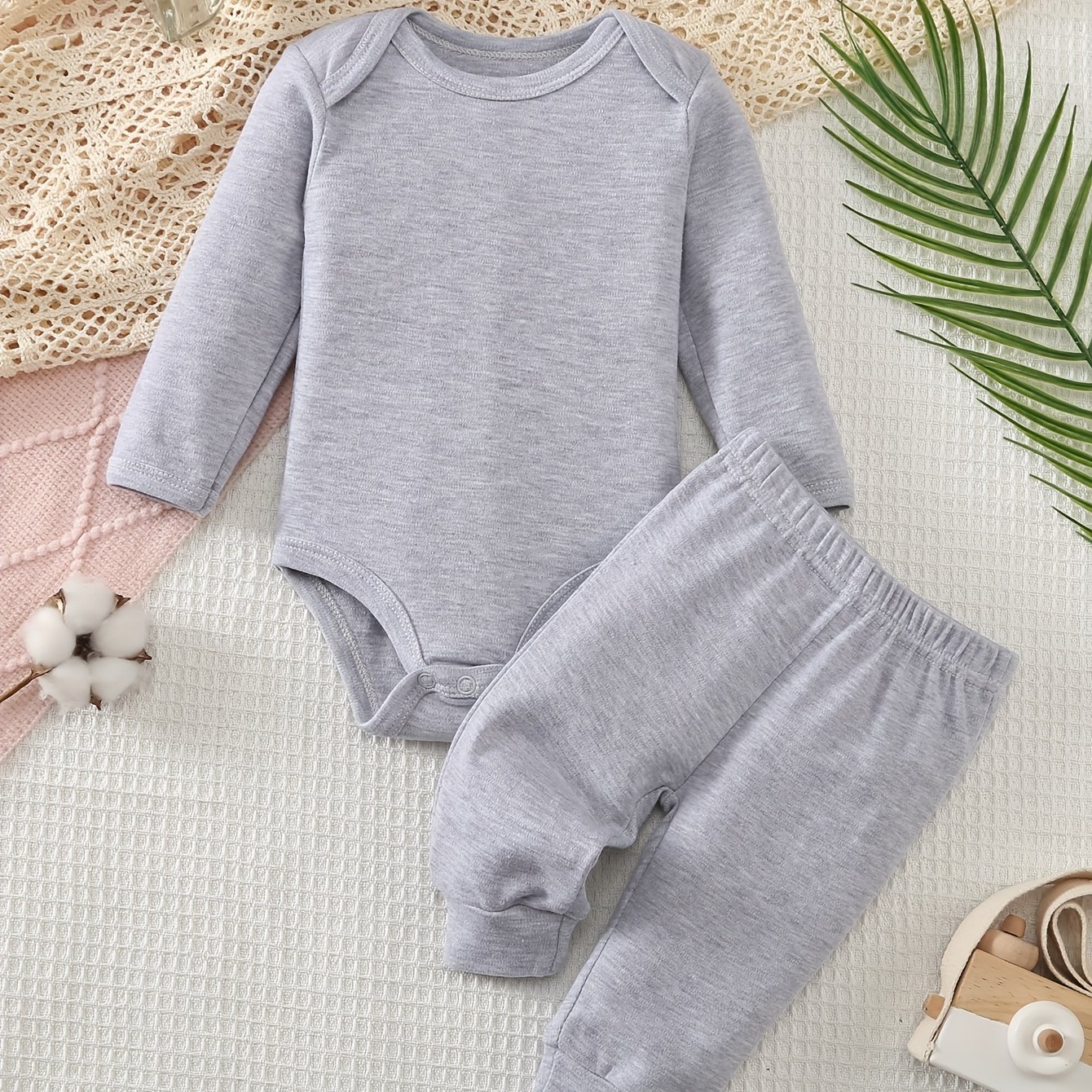 2pcs Pc Baby Solid Casual Long Sleeve Triangle Bodysuit, Suitable For Spring And Autumn Outdoor Wear Toddler And Infant Boys Bodysuit, For Outdoor