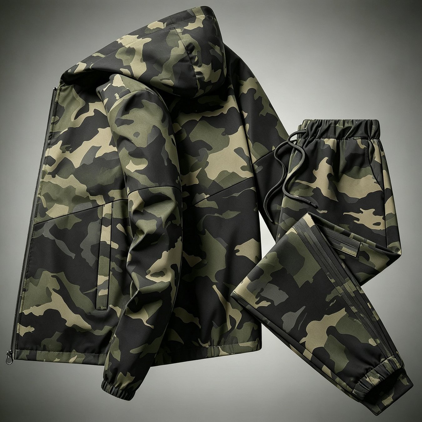 TEMU Hooded Jacket And Pants Set Men's Style Camouflage Print Sportswear Casual Fall Outdoor Daily Wear For Adults Men, Plus Size