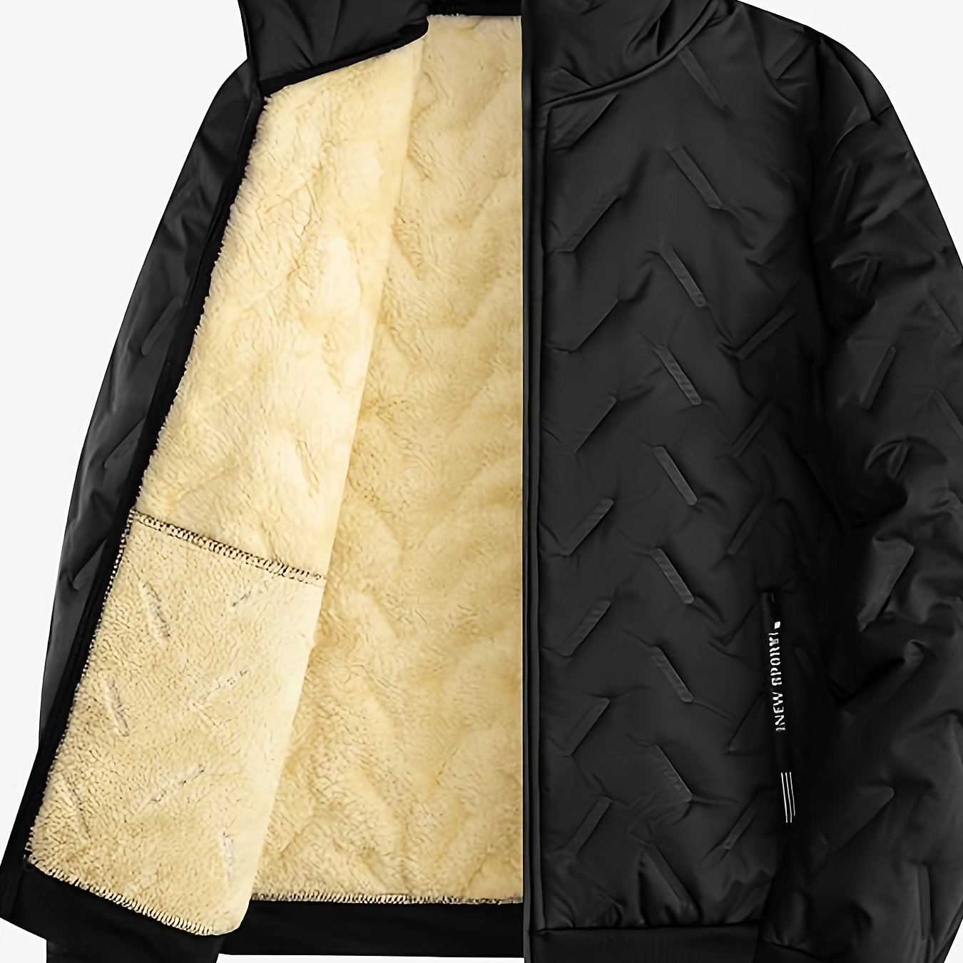 Image of Men's Padded Coat, Autumn/winter Lamb's Fleece-lined Warm Stand Collar Jacket, Plus Size Outdoor Windproof High Quality Outerwear