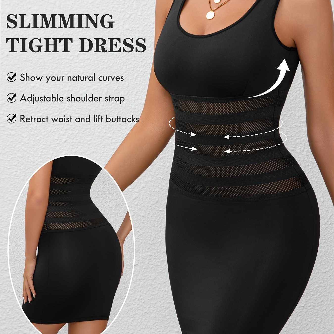 Image of Women's Shaping Full-length Contouring Tummy Control Lift Waist Cincher Mesh Breathable Shaping Bodycon Full-length Dress