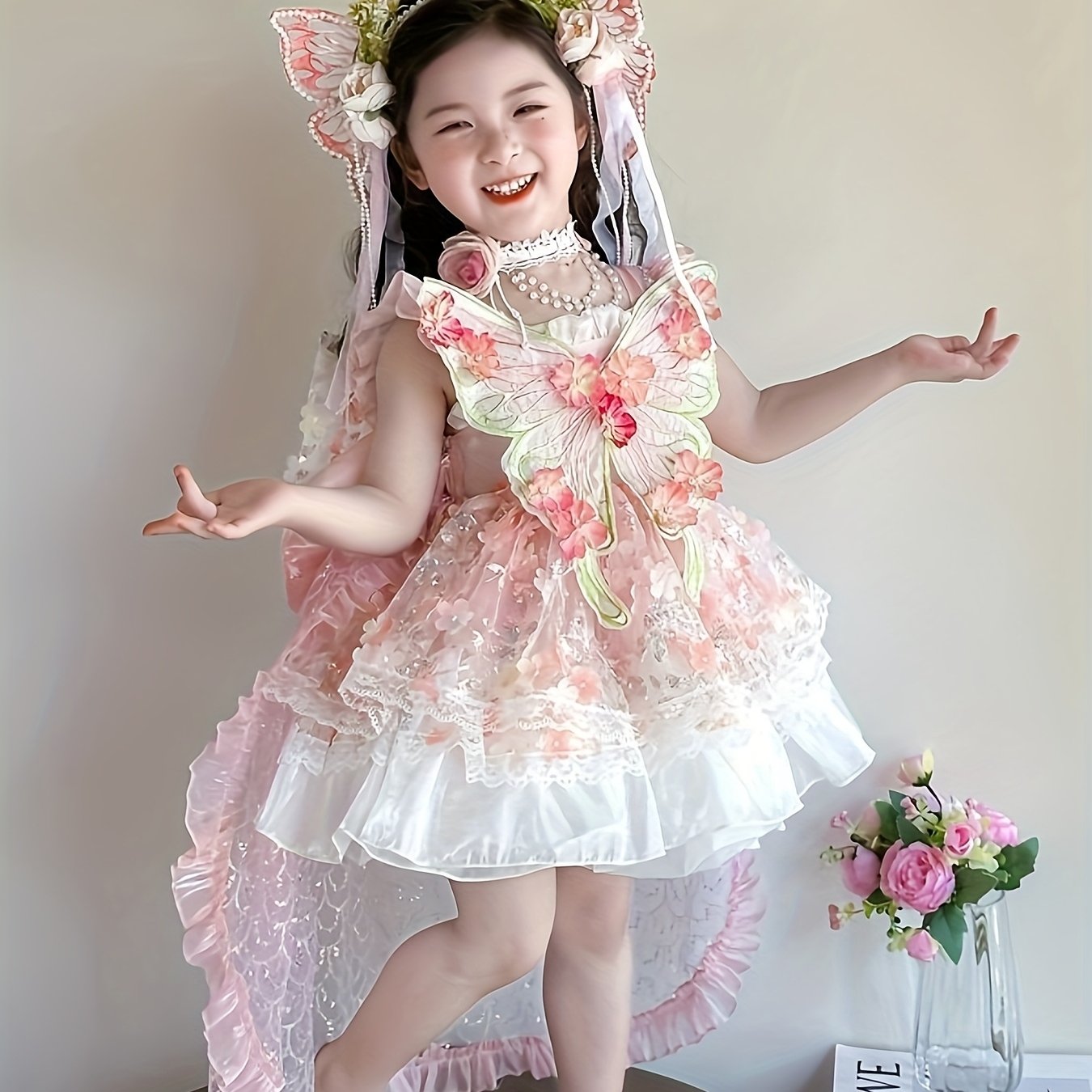 Image of Girls' Summer Dress New Arrival Kids Dress Children's Birthday Gownpink Skirt Puffy Dress Christmas Daily Wear Cute Dress