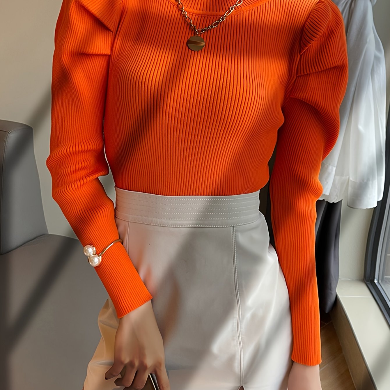 Image of Spring And Autumn Korean-style Casual Fashion Bubble Sleeve High-neck Sweater, Versatile And For Winter, Perfect As A Base Layer With Coats