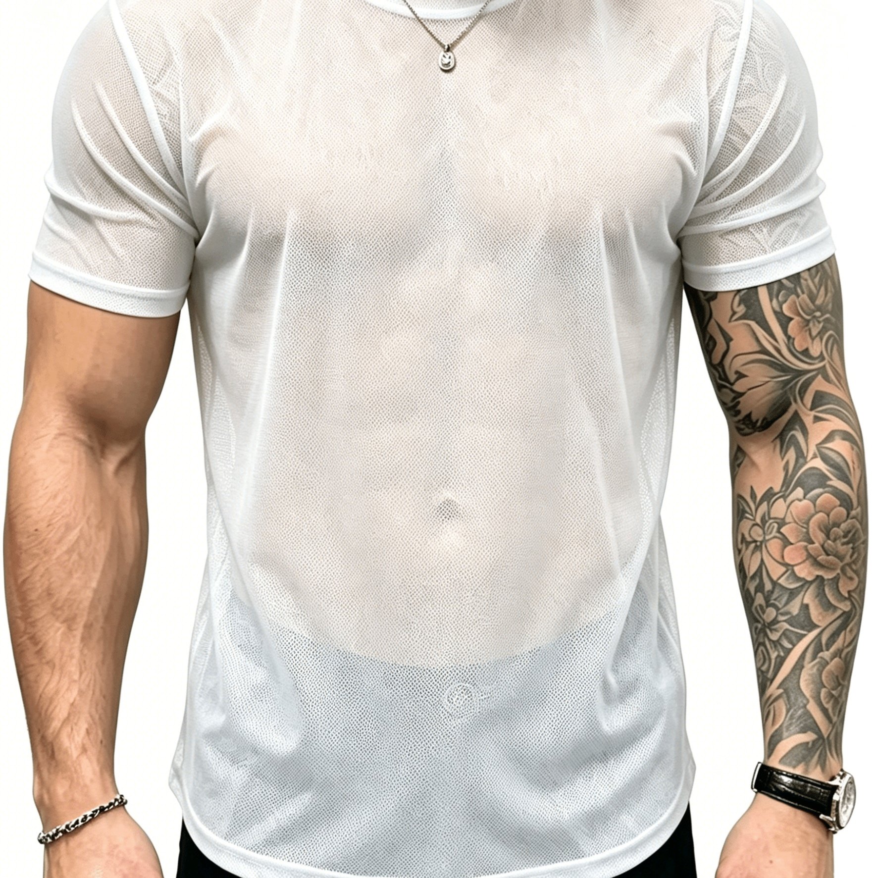 TEMU 2026 Mesh T-shirt, Breathable Quick Dry Short Sleeve, Versatile Stylish, Slim Fit Sexy Slimming Trendy Casual Top