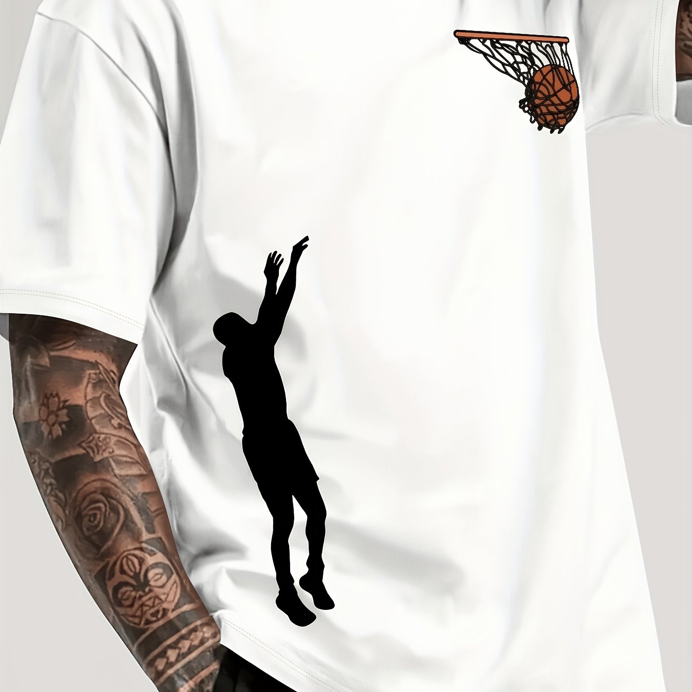 TEMU Men's Basketball Dunk Print T-shirt - Short Sleeve Round Neck Casual Shirt With Dunk Action Graphics, Suitable For Casual Attire, & Outdoor