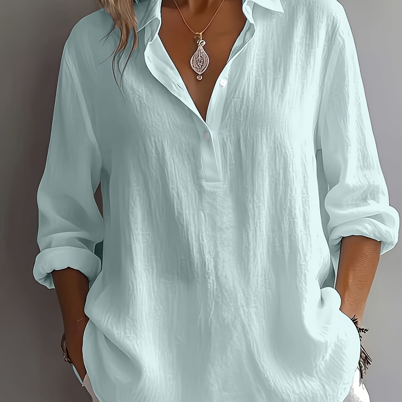 TEMU Plus Size, New Stunningly Elegant Versatile Plus-size Women's Shirt With Half-open Collar And Long Sleeves