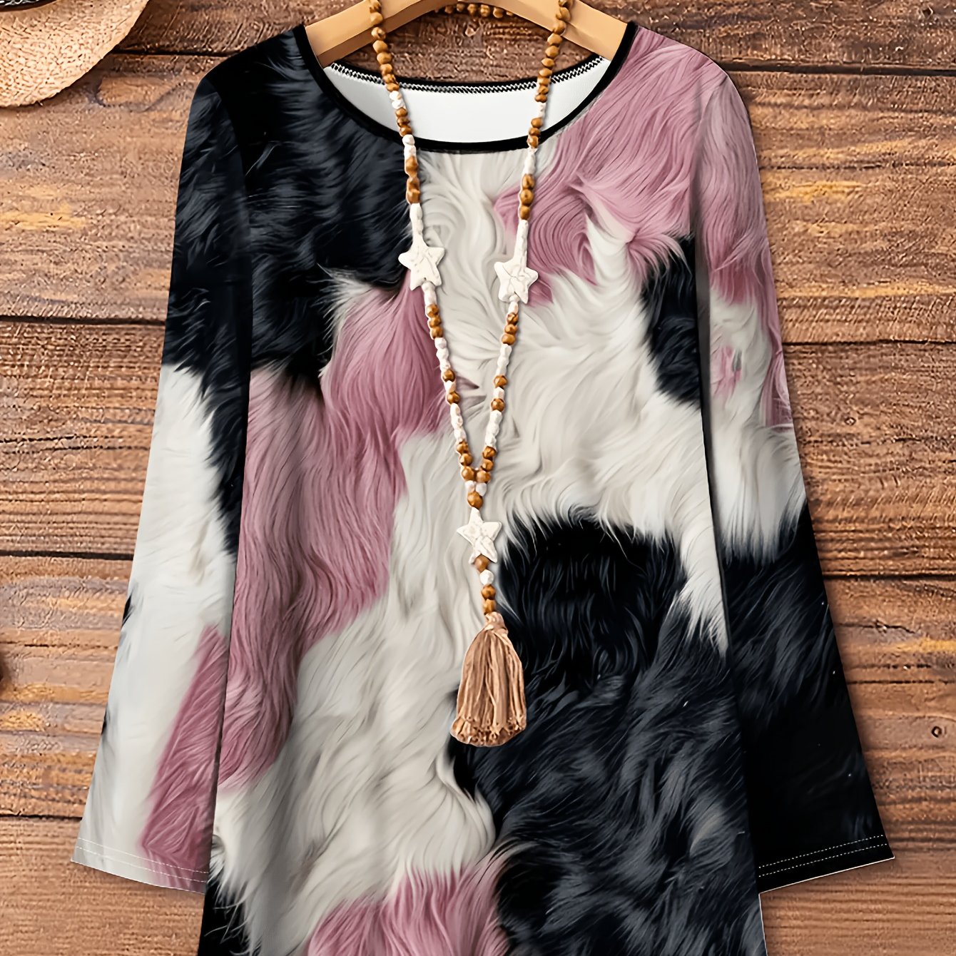 TEMU Plus Size, Plus Size Women's Autumn/ Printed Casual Crew Neck Long Sleeve T-shirt, Machine Washable, Suitable For And Outdoor Wear. Printed