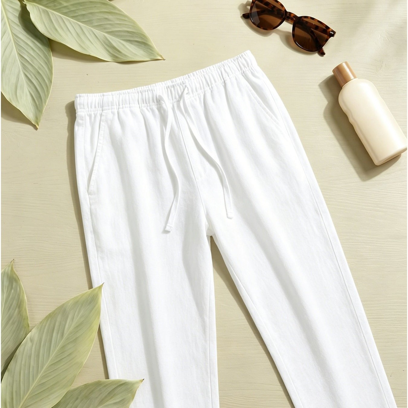 TEMU Pantalon de sport décontracté de plage pour homme, nouveau et été, couleur unie de style simple, pantalon à jambes droites plissées texturées,