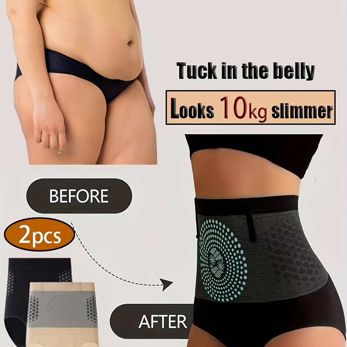 Image of 2pcs Women's High-waist Shaping Panties - Tummy, Waist Cincher & Lifter, Soft Stretchable Underwear Suitable For Daily Wear, For Curvy Women, Apricot & Black (no)