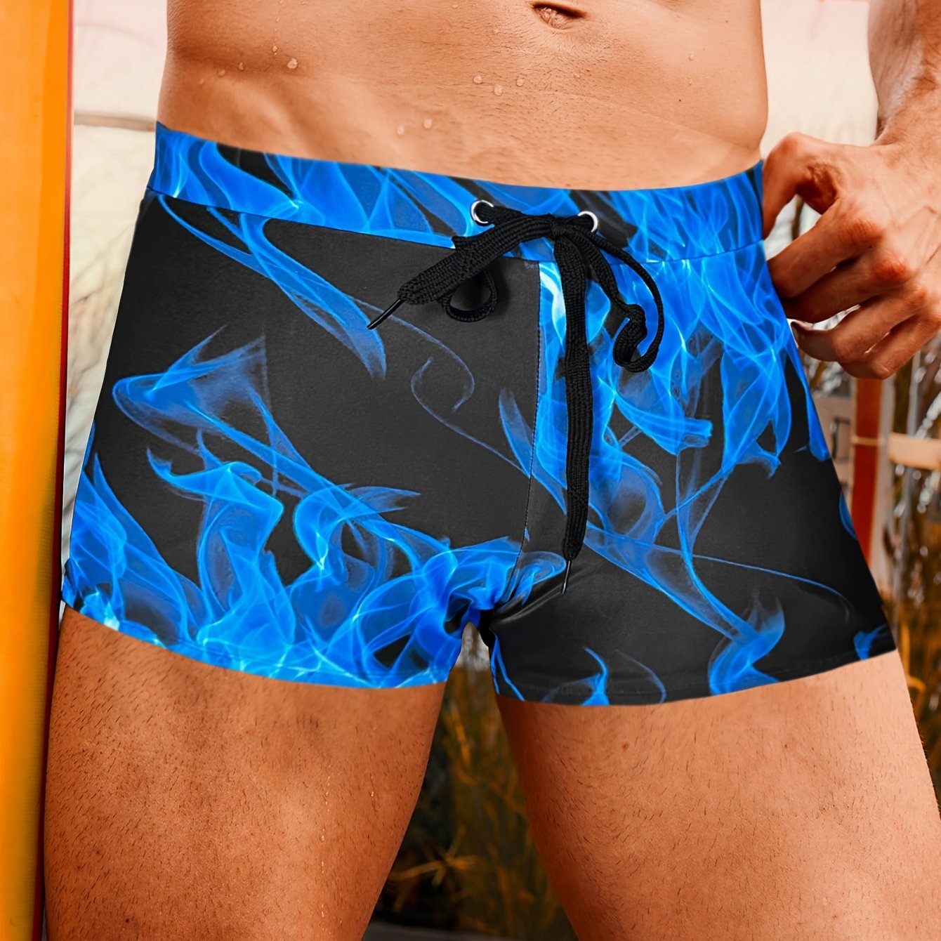2025 '-leg Drawstring Blue Flame Beach Swimming Easy, Stylish, , Anti-exposure, Anti-embarrassment Swimming Trunks