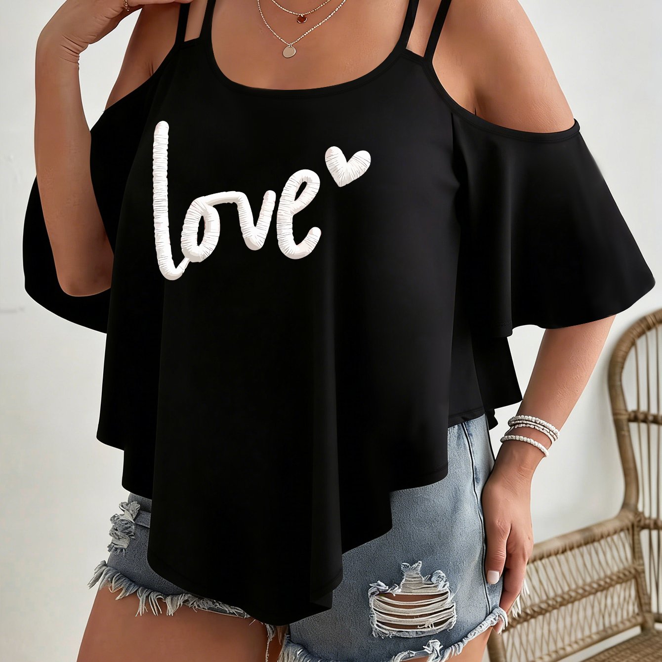 TEMU Plus Size - Women's Plus Size Off-shoulder Curved Hem T-shirt, Mother's Day Gift, Vacation Women's Clothing, Concert Women's Summer Top