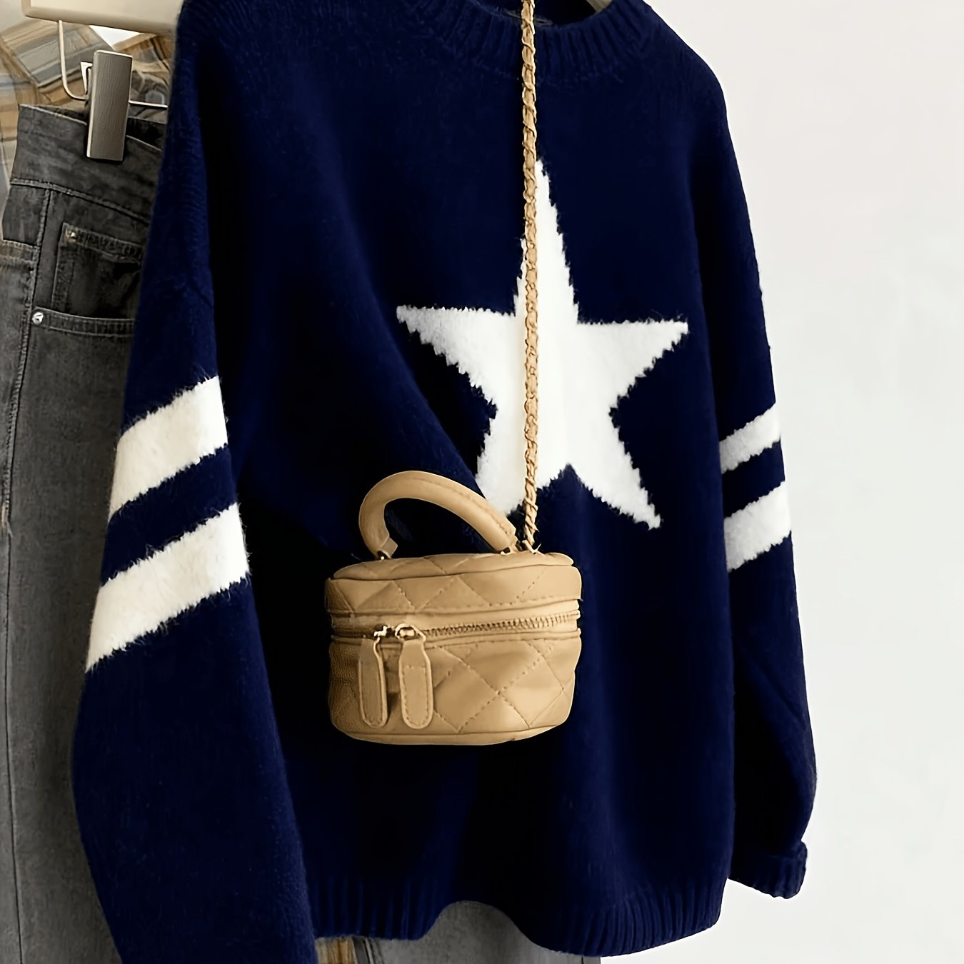 TEMU Fashionable Pattern Easy Pullover Sweater, Autumn/winter Wear, Suitable For Parties, Outerwear, Shopping, And Casual