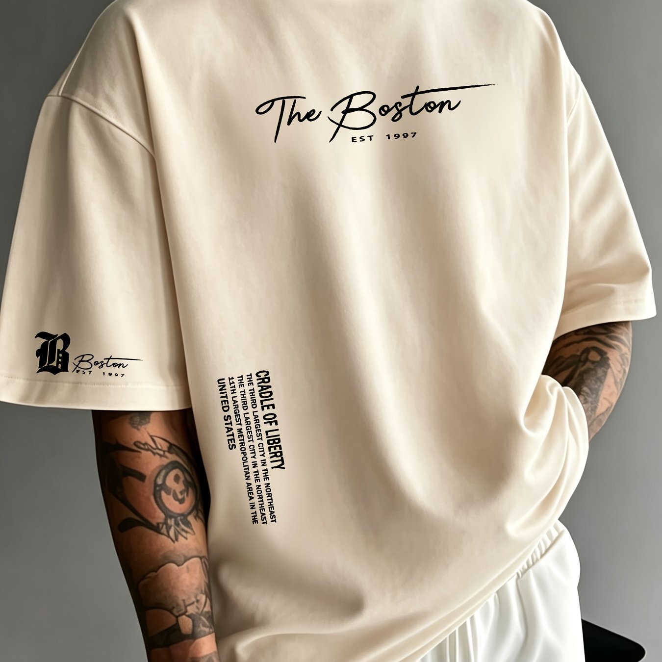 TEMU T-shirt pour homme, et polyvalent, T-shirt à manches courtes imprimé sur le thème de Boston, pour d'été, est parfait pour l'été