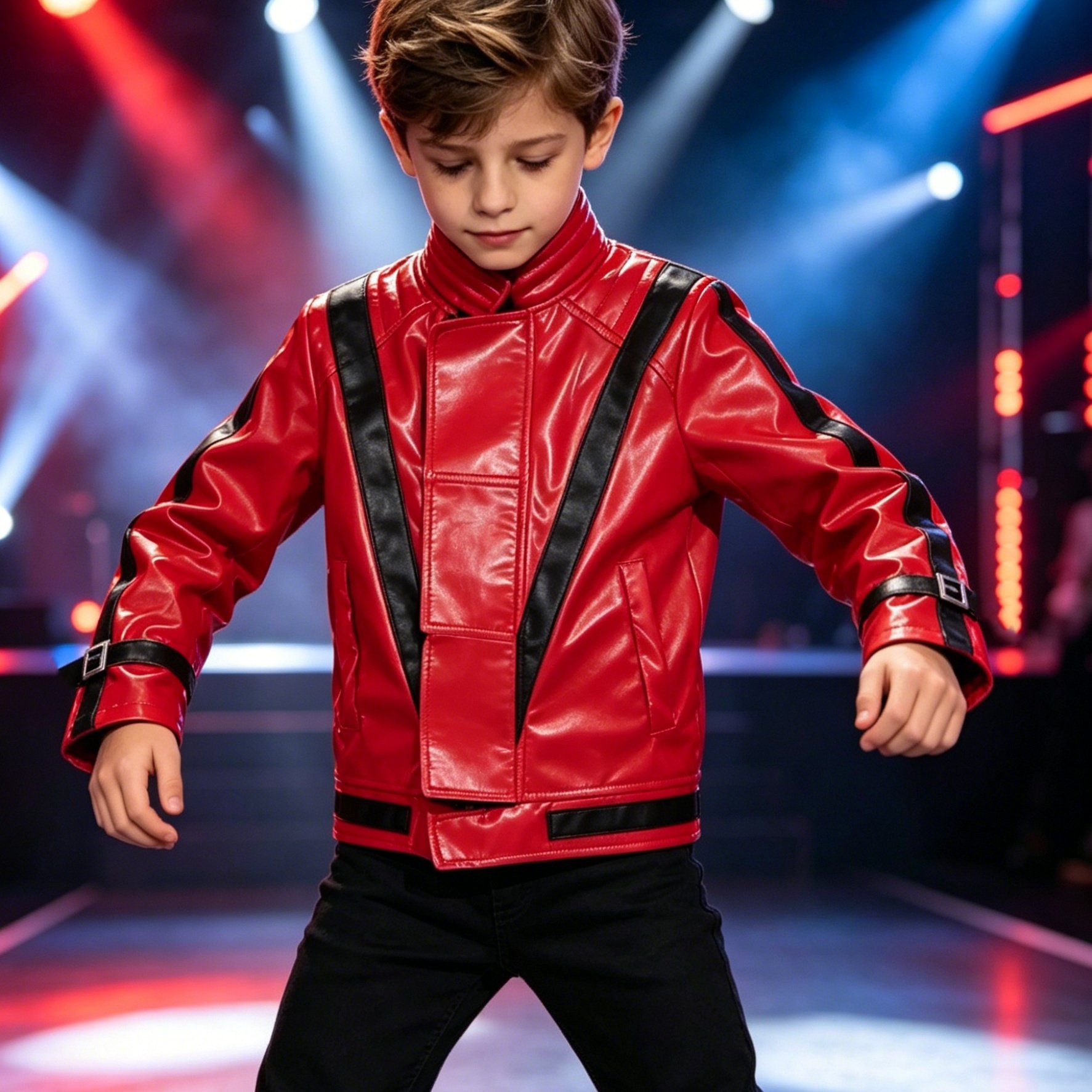 TEMU Veste Rouge et Noire pour Garçon, Style Moto avec Poignets Réglables, pour Halloween et Spectacles de Fêtes