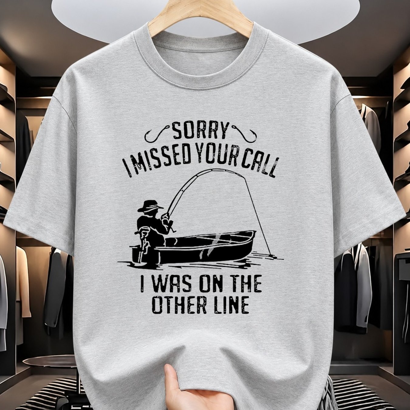 TEMU 1pc Fishing Boat Print Men's T-shirt "sorry I Your Call" Size 100 Men's Summer Fishing Lover Gift For Men Angler Fisherman Graphic Crew Neck