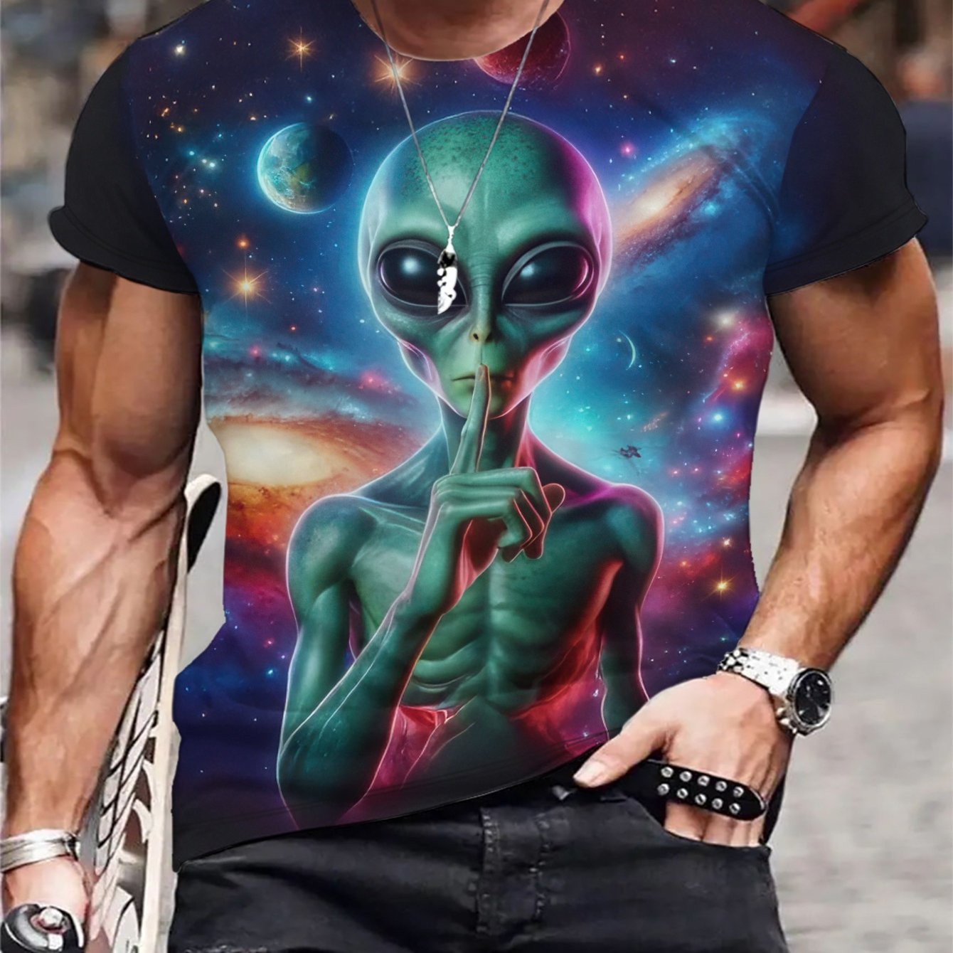 TEMU Men's Short Sleeve T-shirt With Flat Pattern - No Texture