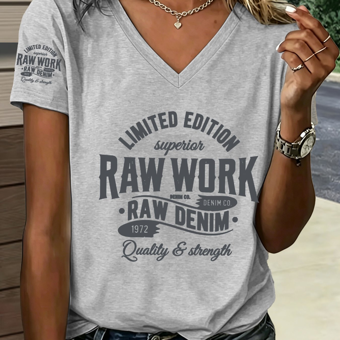 TEMU 1pc Retro Print V-neck T-shirt Classic Work Design Comfortable And Versatile Summer New Y2k Style Women's Casual Sportswear Single Sleeve Print