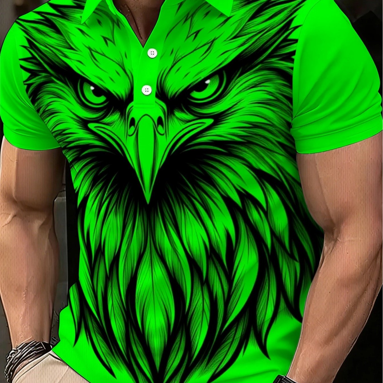 TEMU New Summer Men's Slim-fit Breathable Business Lapel Shirt, Casual Versatile Commuter Short Sleeve. Men' With Eagle Print, Lightweight And
