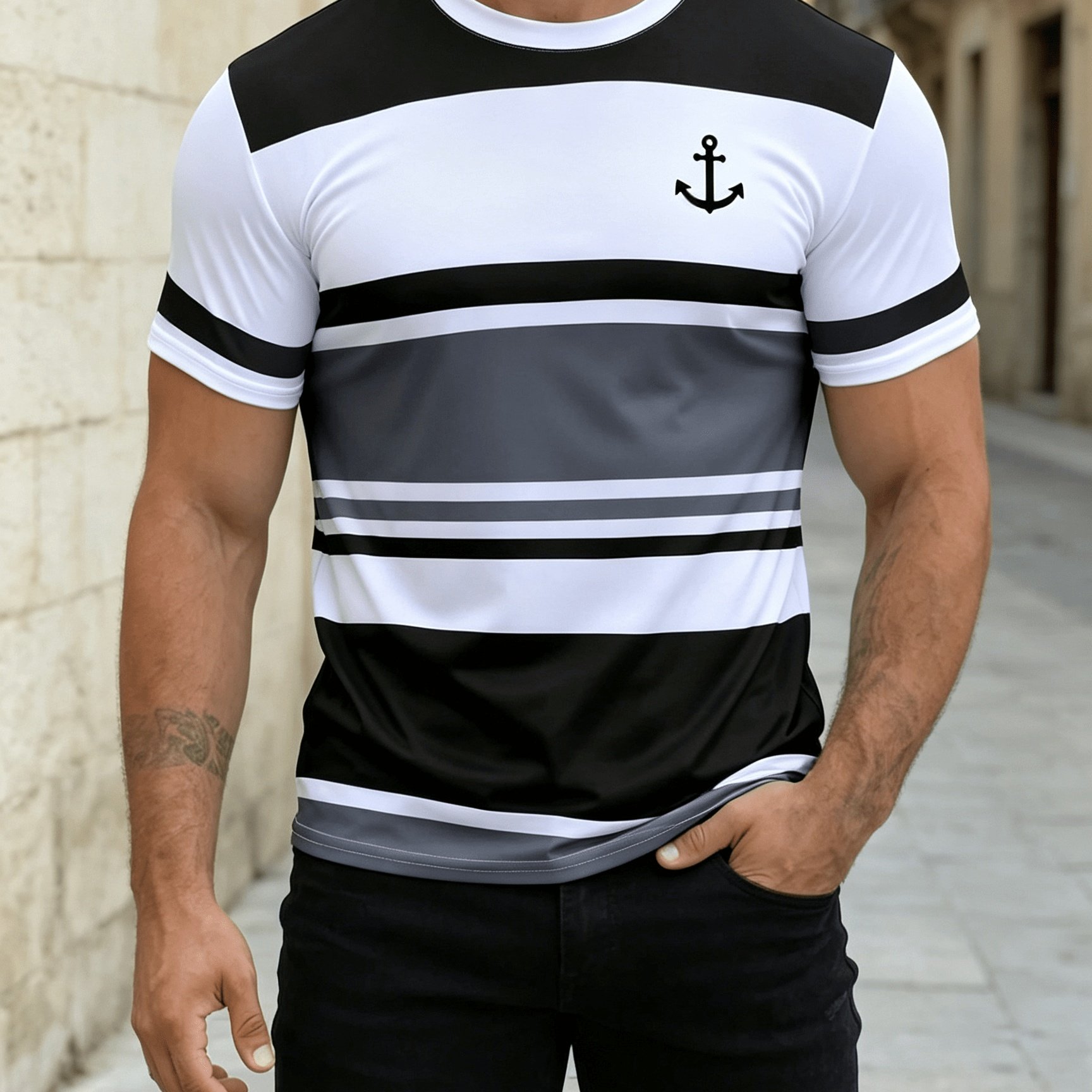 TEMU Men's Lightweight Breathable T-shirt - Casual Crew Neck Short Sleeve With , Regular Fit Suitable For Casual Attire, Machine Washable Gift For,