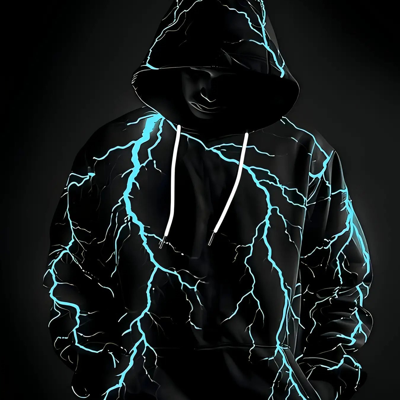 TEMU Men's Neon Print Hoodie - Stretchy Knit Pullover Sweatshirt, Perfect For Workouts, Street Style, And Everyday Wear - Adjustable Drawstring -