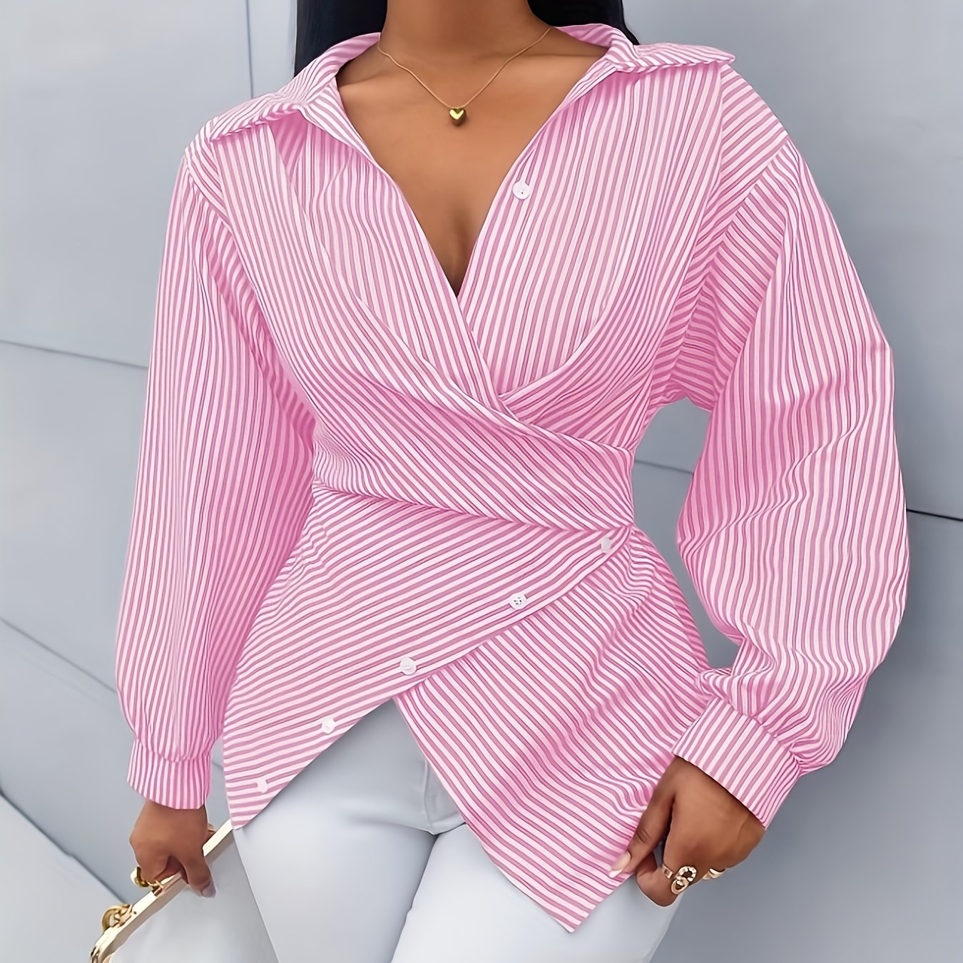 TEMU Women's Striped Elegant Commuter Style Blouse