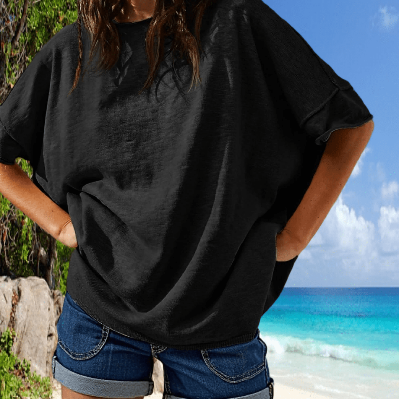 Casual Loose-fitting T-shirt For Women - Summer Tunic With Short Sleeves And Side Slit Hem