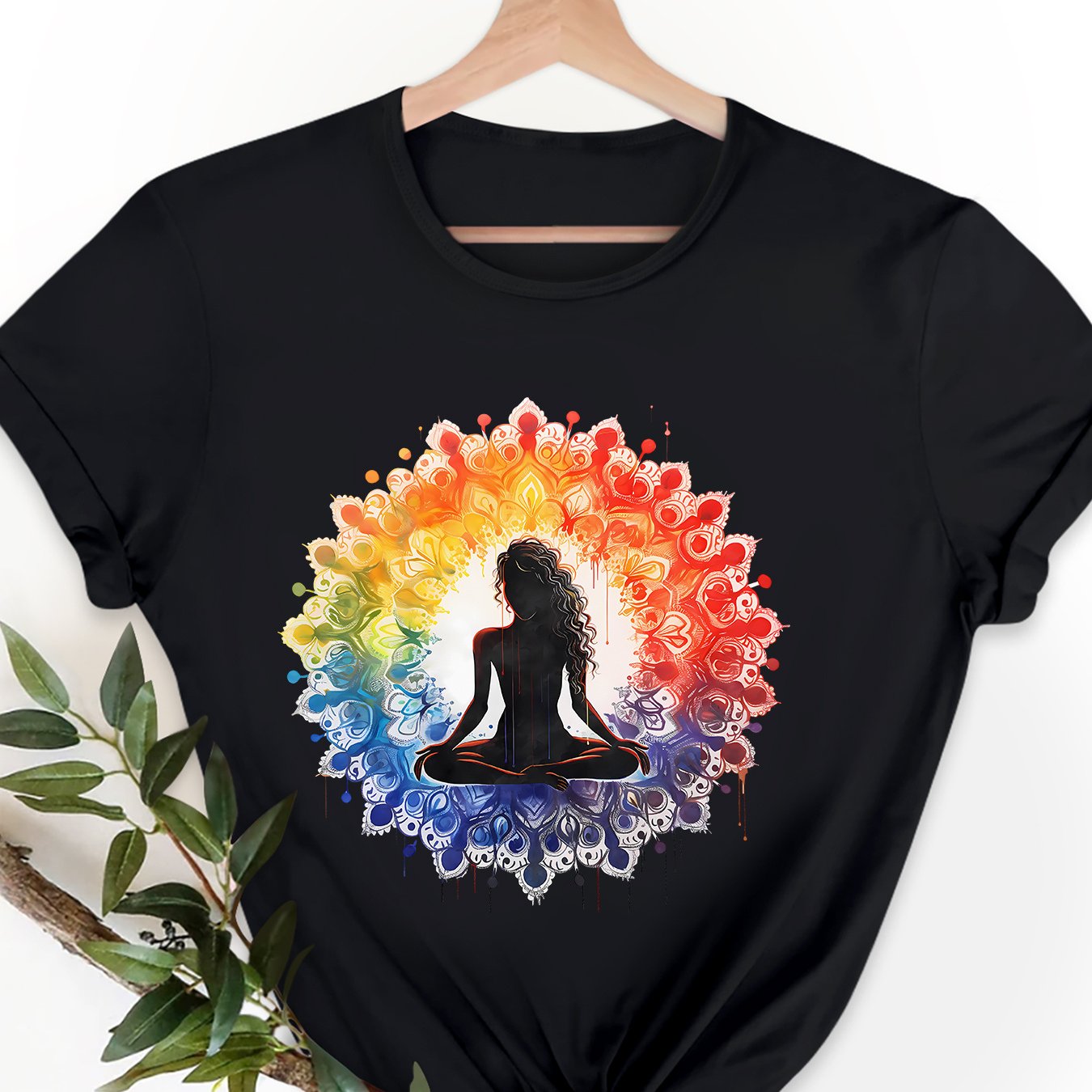 TEMU Yoga Meditation Colorful Background Versatile Casual Minimalist Short-sleeve Top