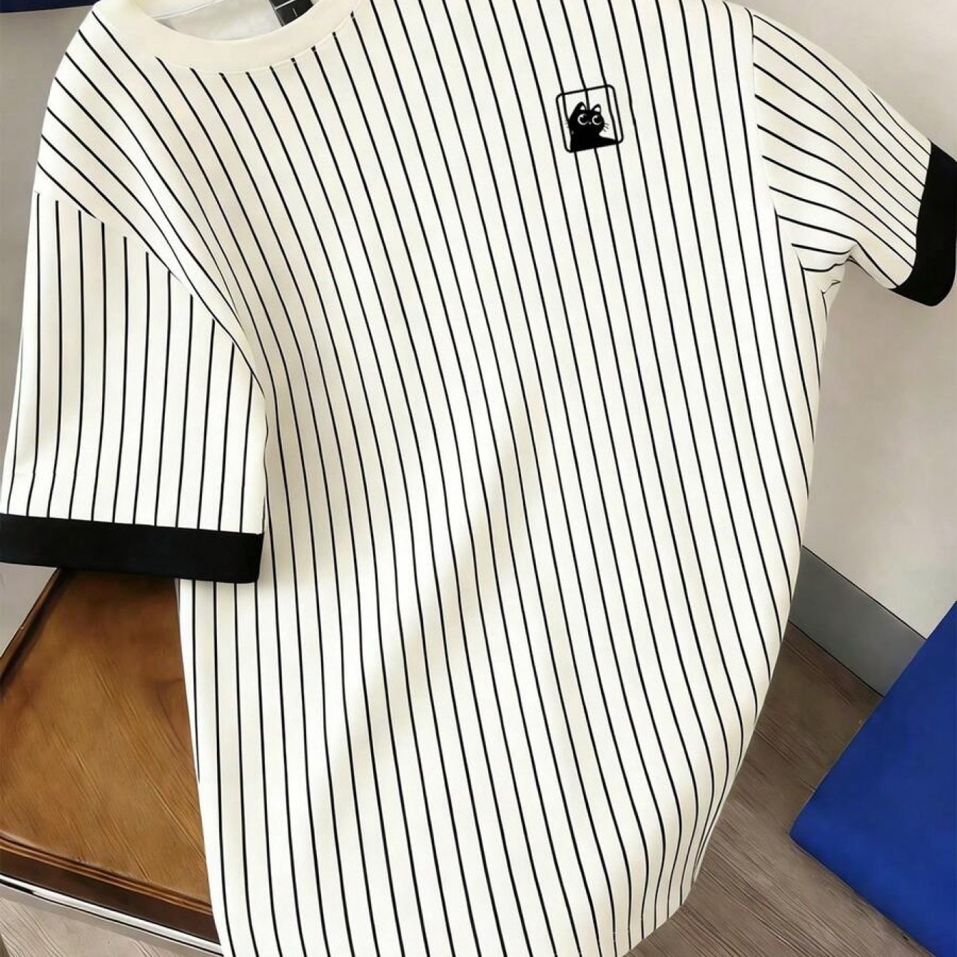 TEMU Men's Casual Striped Cuff Spliced Crew Neck Summer T-shirt