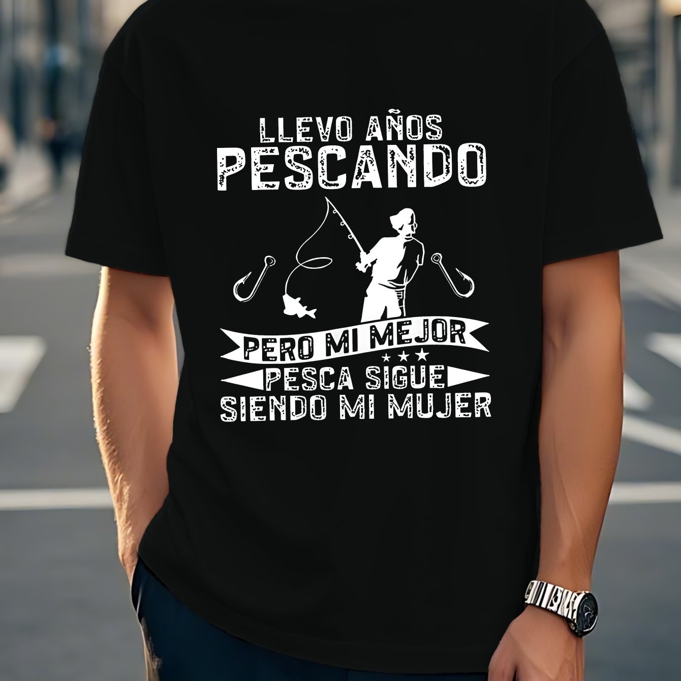 TEMU Camiseta de manga corta para hombre con temática de pesca para españoles