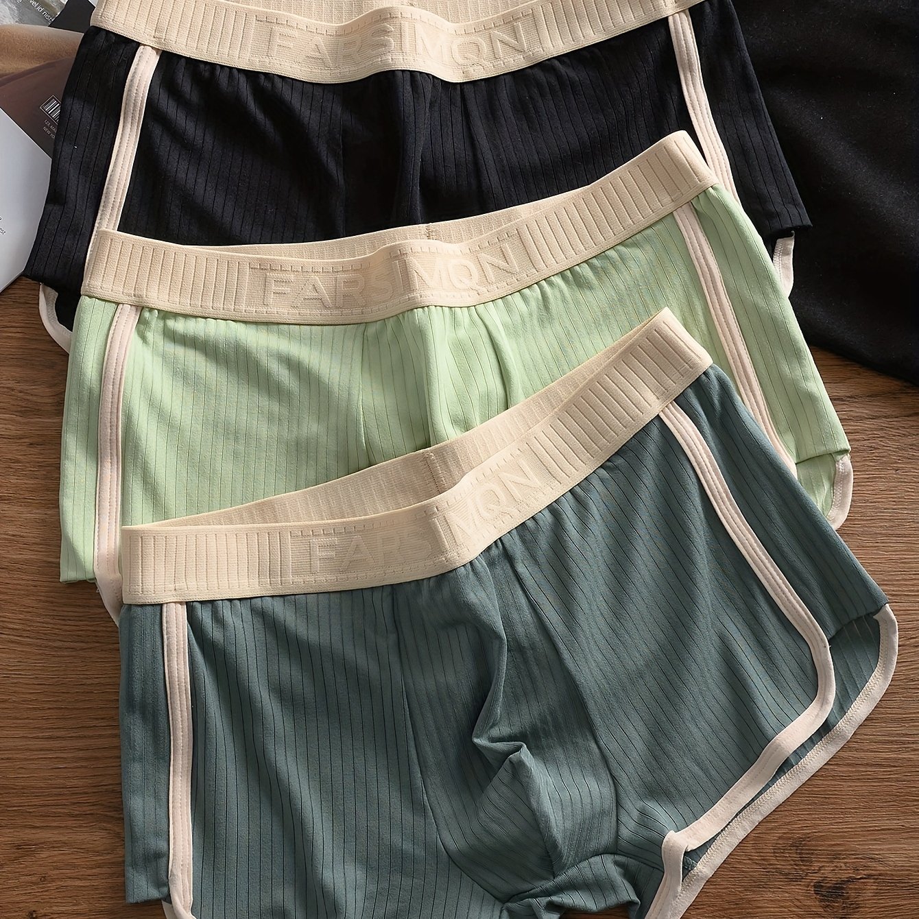 TEMU 3pcs Men&;s Boxer Briefs - Comfortable Breathable Solid Color Mid-rise Underwear, Elastic Polyester-spandex Blend, With Elastic Waistband,