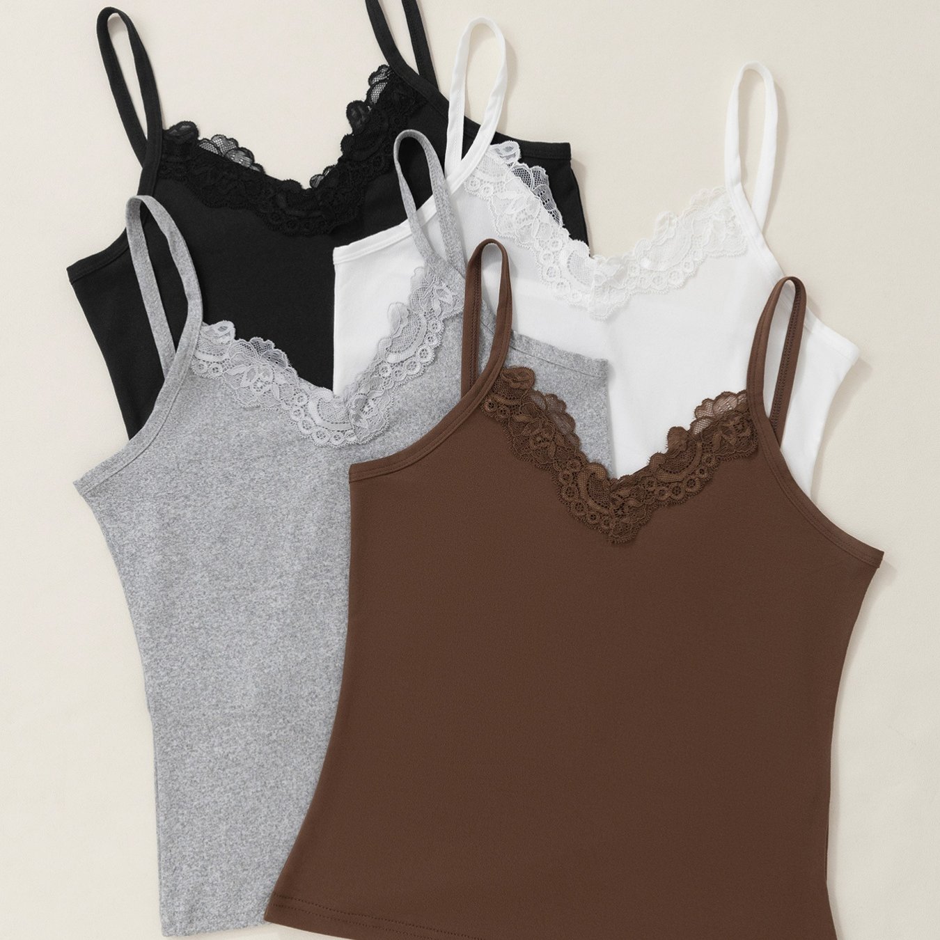 TEMU 4pcs French Romantic Lace-trimmed Camisole Women's Summer Seaside Top Lace-trimmed Camisole Women's Summer Sexy V-neck Backless Shirt Inner Wear