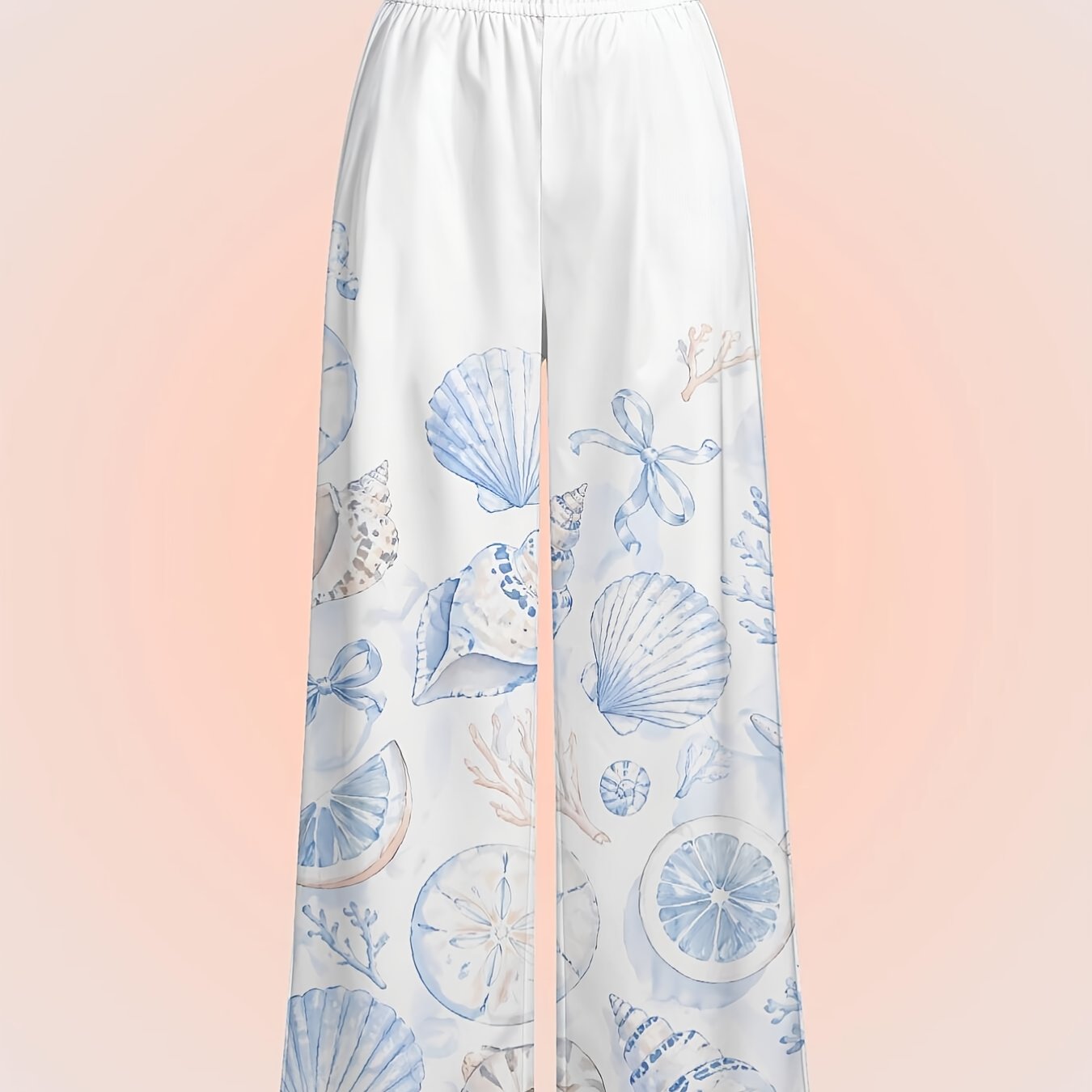 TEMU Coastal Shell Watercolorprint Printingdigital Printed Wide-leg Pants For, Made Of Soft And Comfortable Fabric, Ideal For Outdoor Trips And Daily